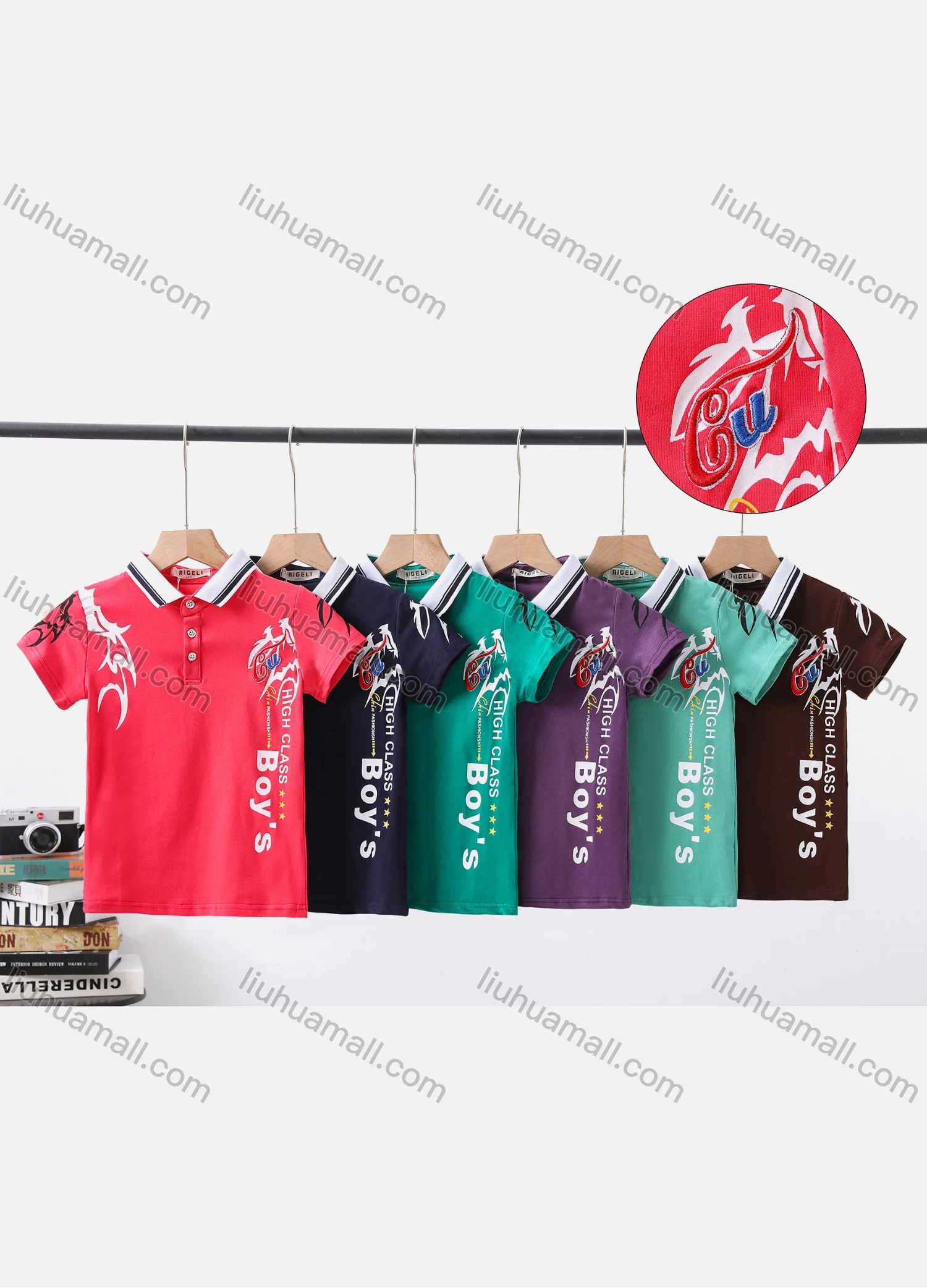 Wholesale Boy's Casual Graphic & Letter Print Short Sleeve Modal Cotton Polo Shirt - Liuhuamall