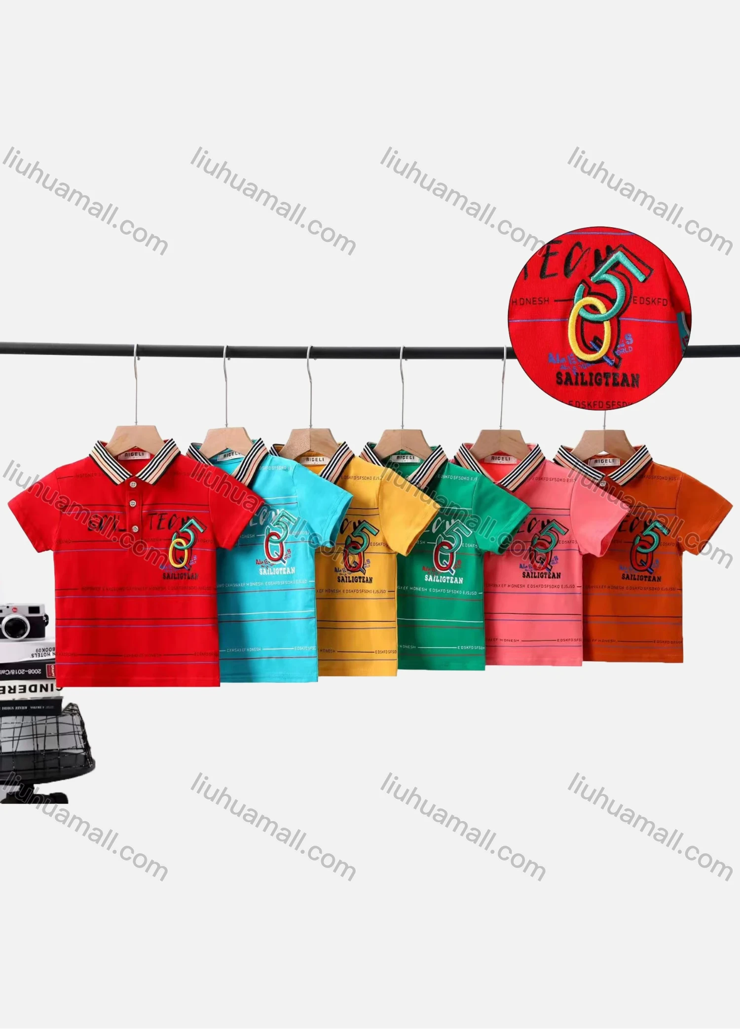 Wholesale Boy's Casual Striped & Letter Print Short Sleeve Modal Cotton Polo Shirt - Liuhuamall