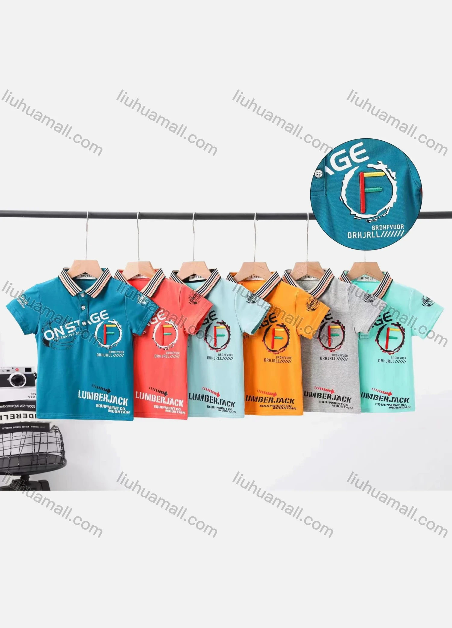 Wholesale Boy's Casual Letter Print Short Sleeve Modal Cotton Polo Shirt - Liuhuamall