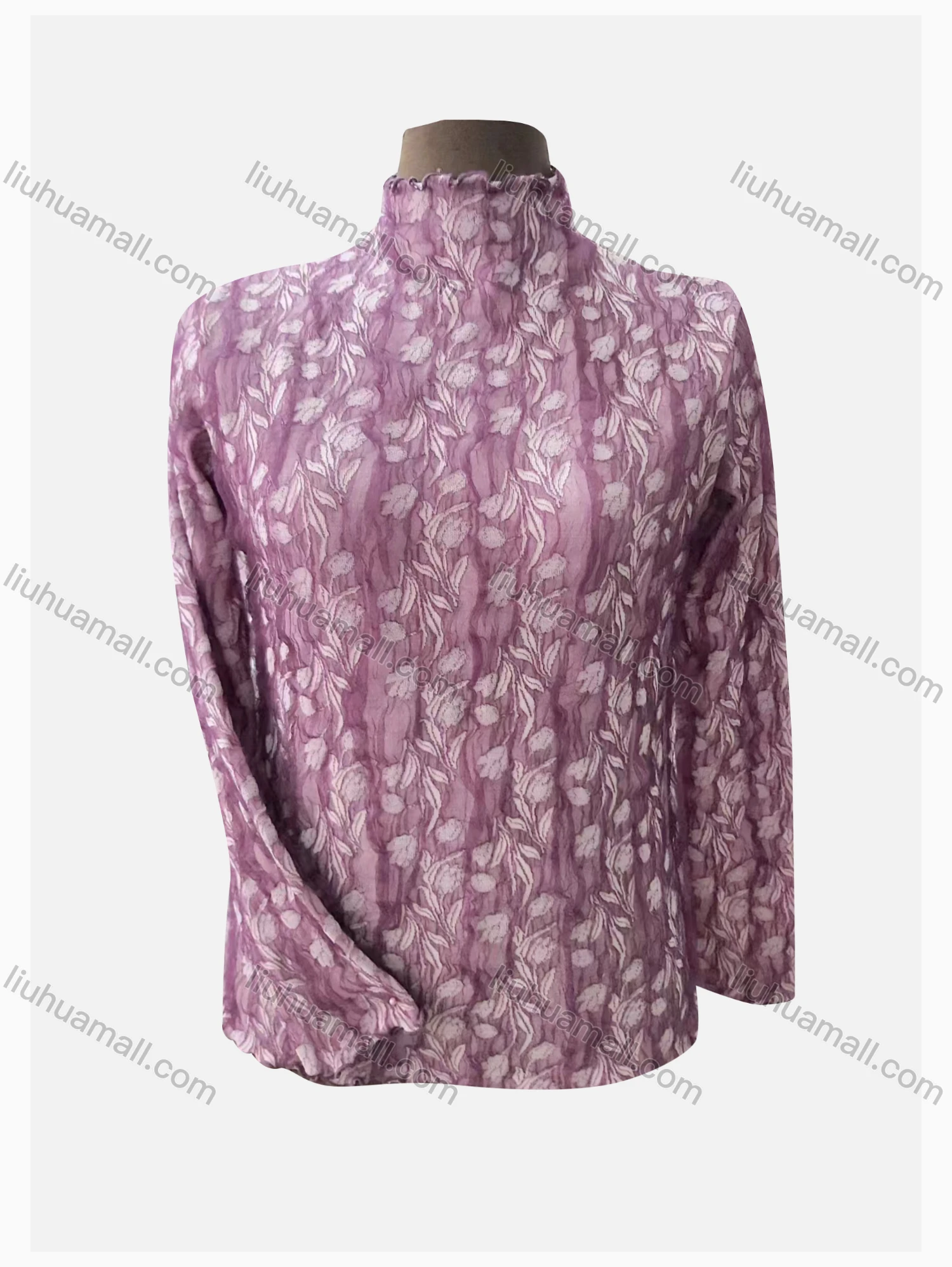 Wholesale Women's Causal Mock Neck Long Sleeve Button Decor Plain Blouse - Liuhuamall