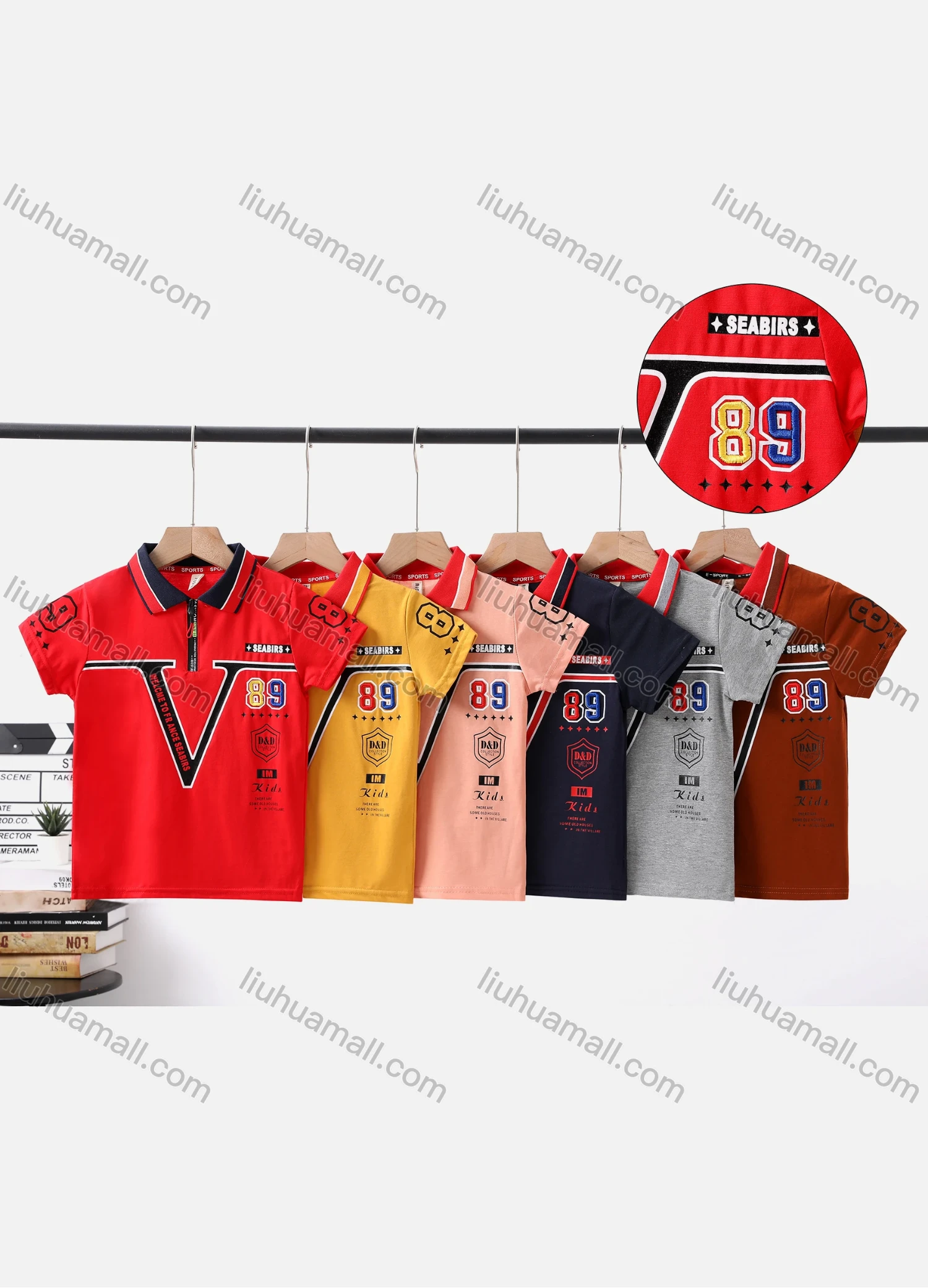 Wholesale Boy's Casual Letter & Number Print Short Sleeve Modal Cotton Polo Shirt - Liuhuamall