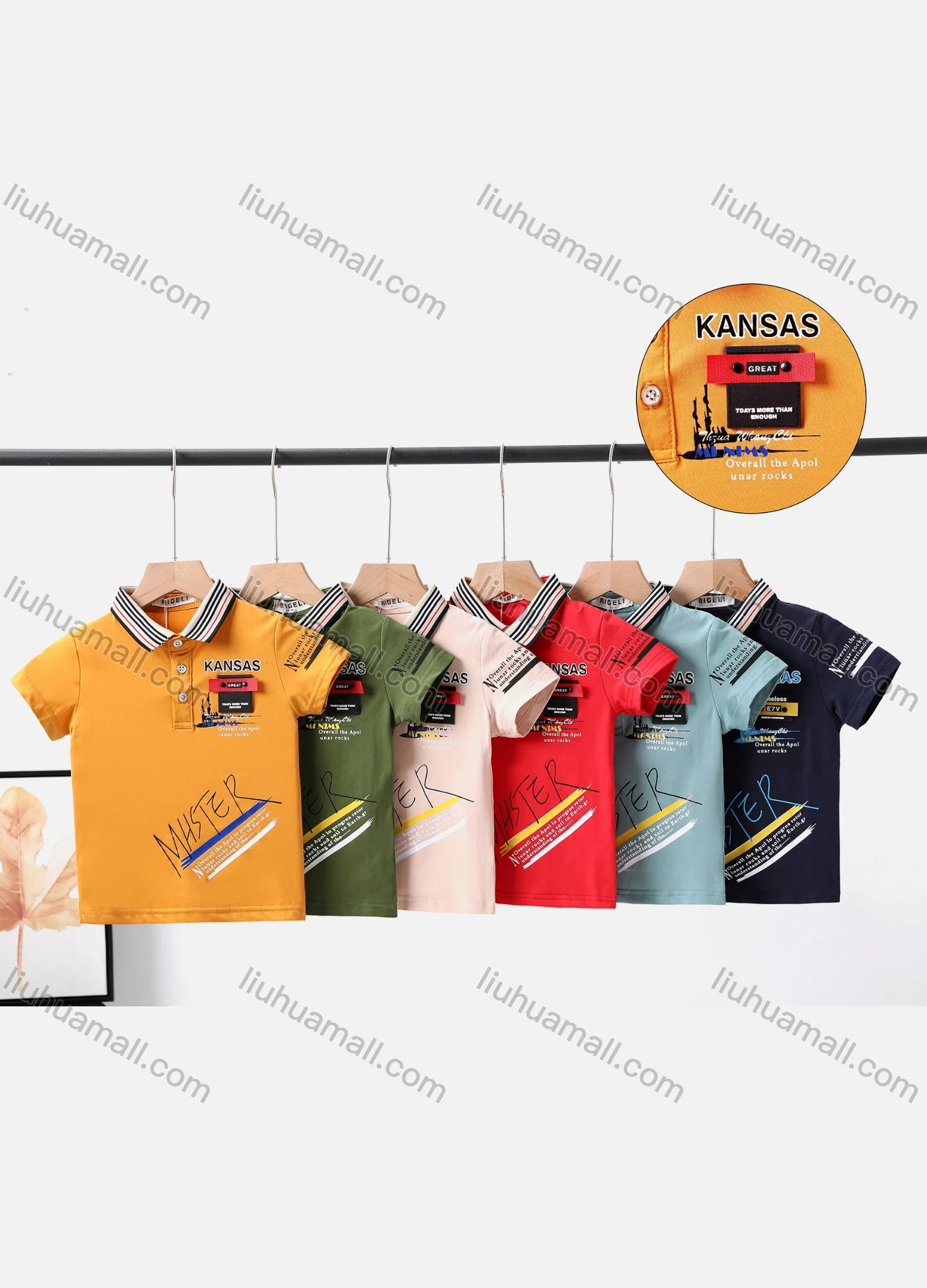 Wholesale Boy's Casual Letter Print Short Sleeve Modal Cotton Polo Shirt - Liuhuamall