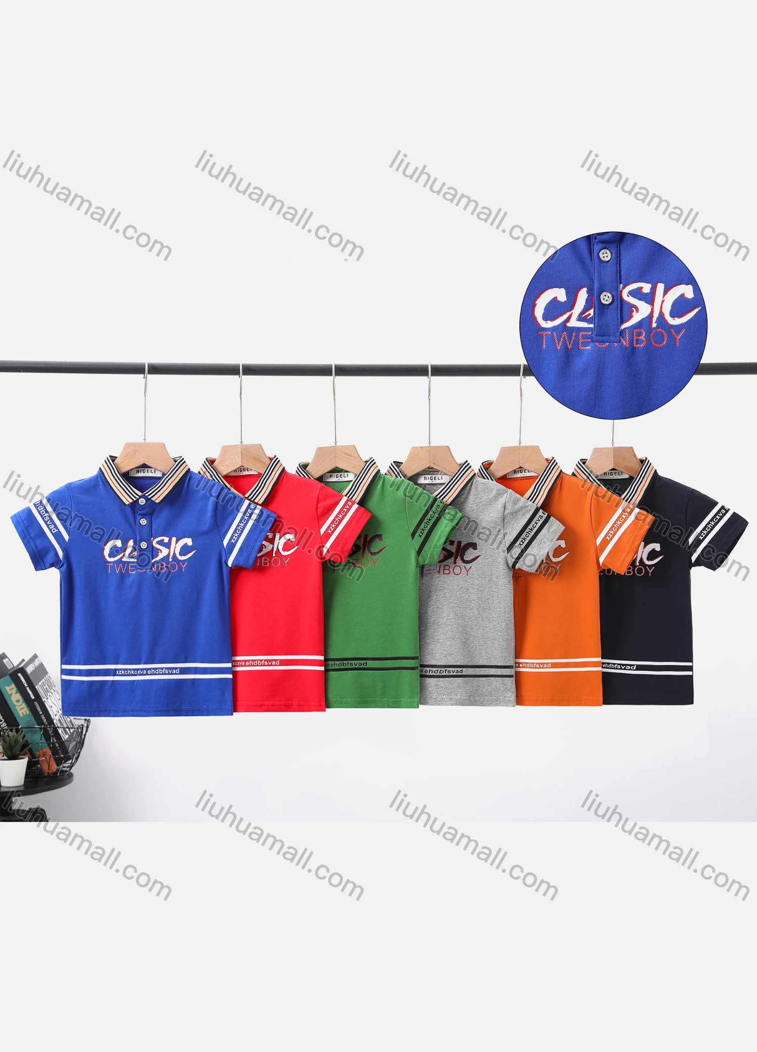 Wholesale Boy's Casual Striped & Letter Print Short Sleeve Modal Cotton Polo Shirt - Liuhuamall