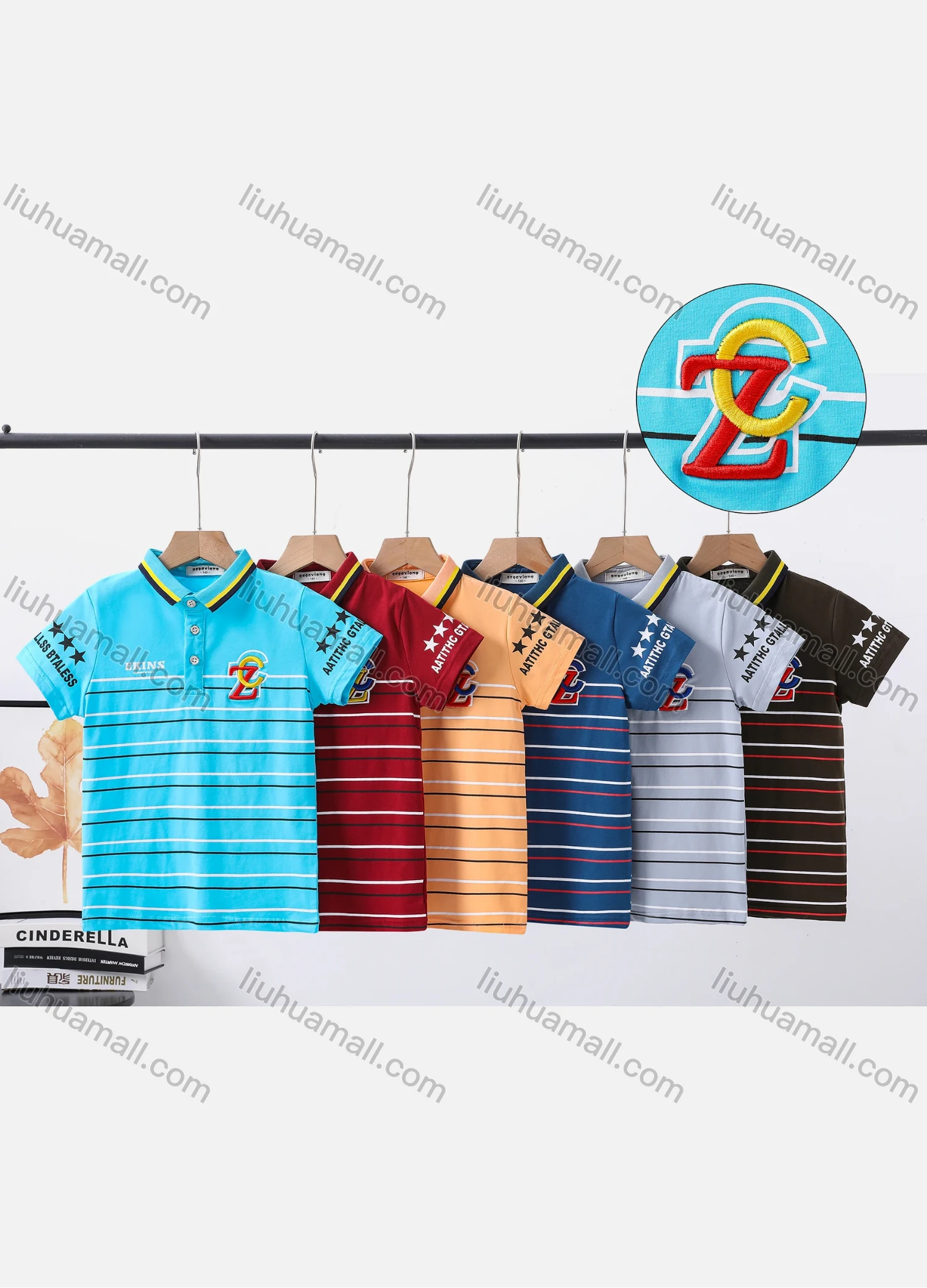 Wholesale Boy's Casual Striped & Letter Print Short Sleeve Modal Cotton Polo Shirt - Liuhuamall