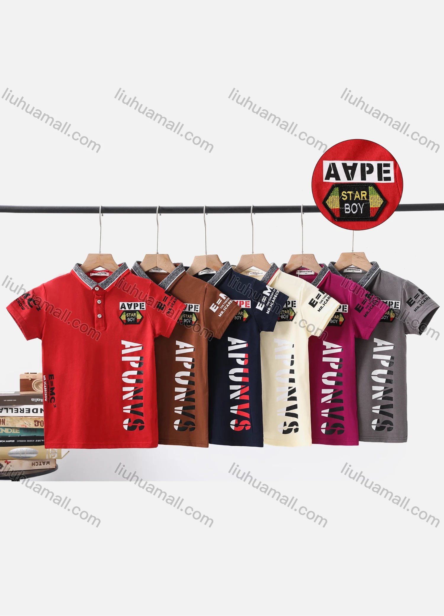 Wholesale Boy's Casual Letter Print Short Sleeve Modal Cotton Polo Shirt - Liuhuamall