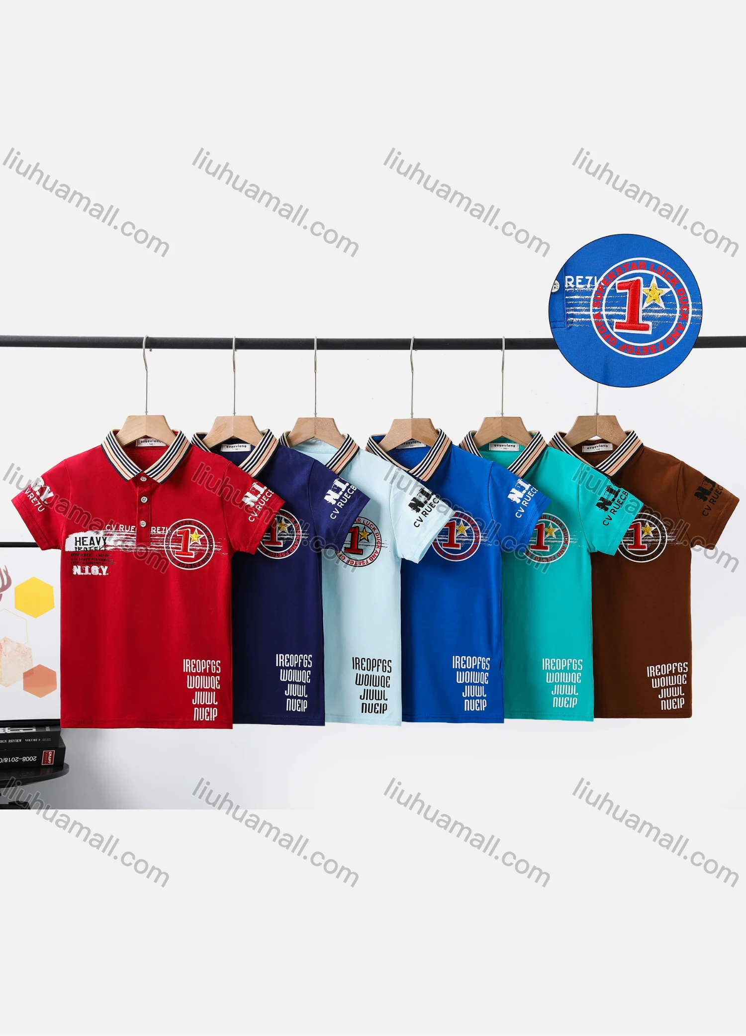 Wholesale Boy's Casual Letter Print Short Sleeve Modal Cotton Polo Shirt - Liuhuamall