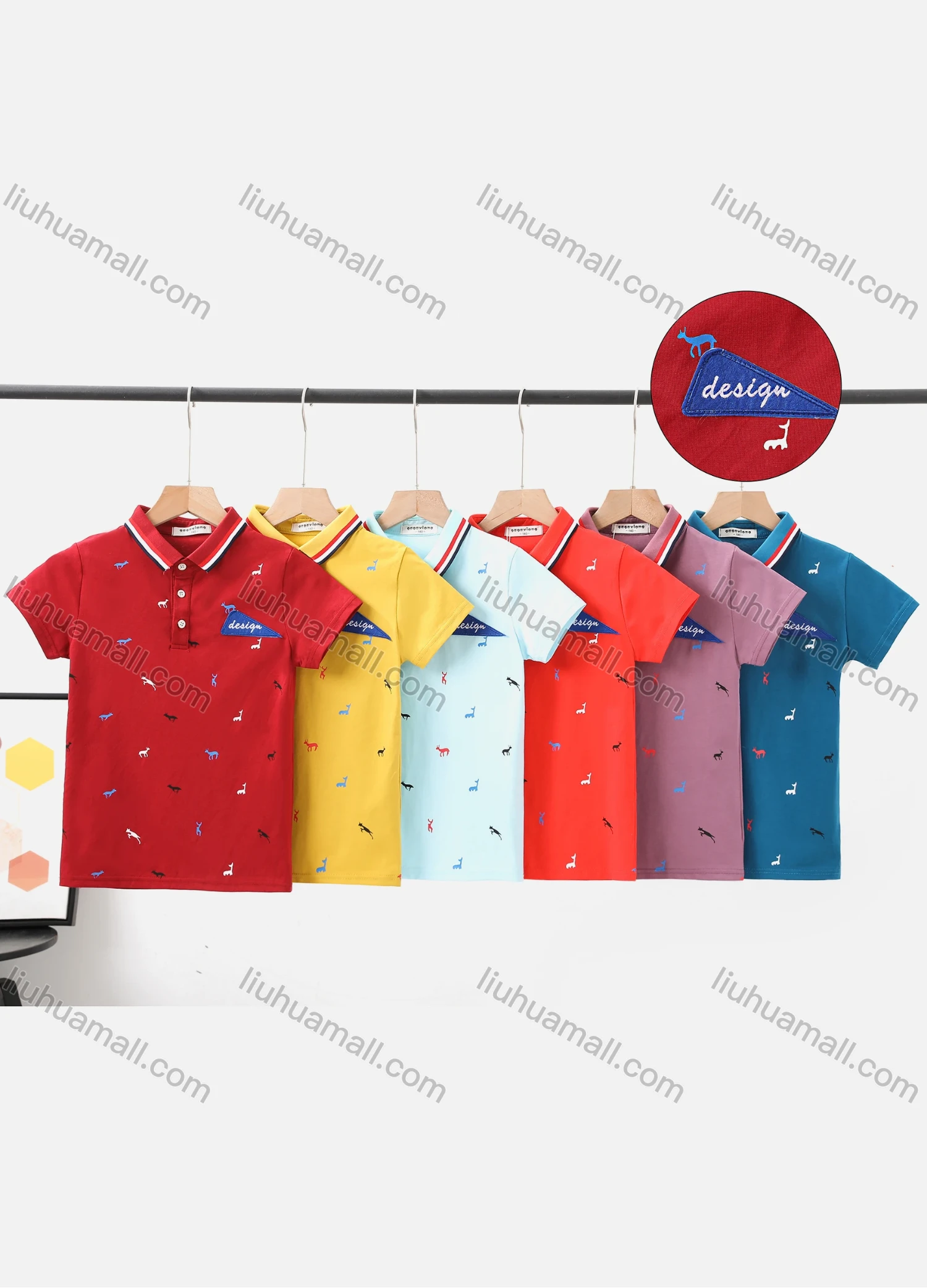 Wholesale Boy's Casual Allover Print Short Sleeve Modal Cotton Polo Shirt - Liuhuamall