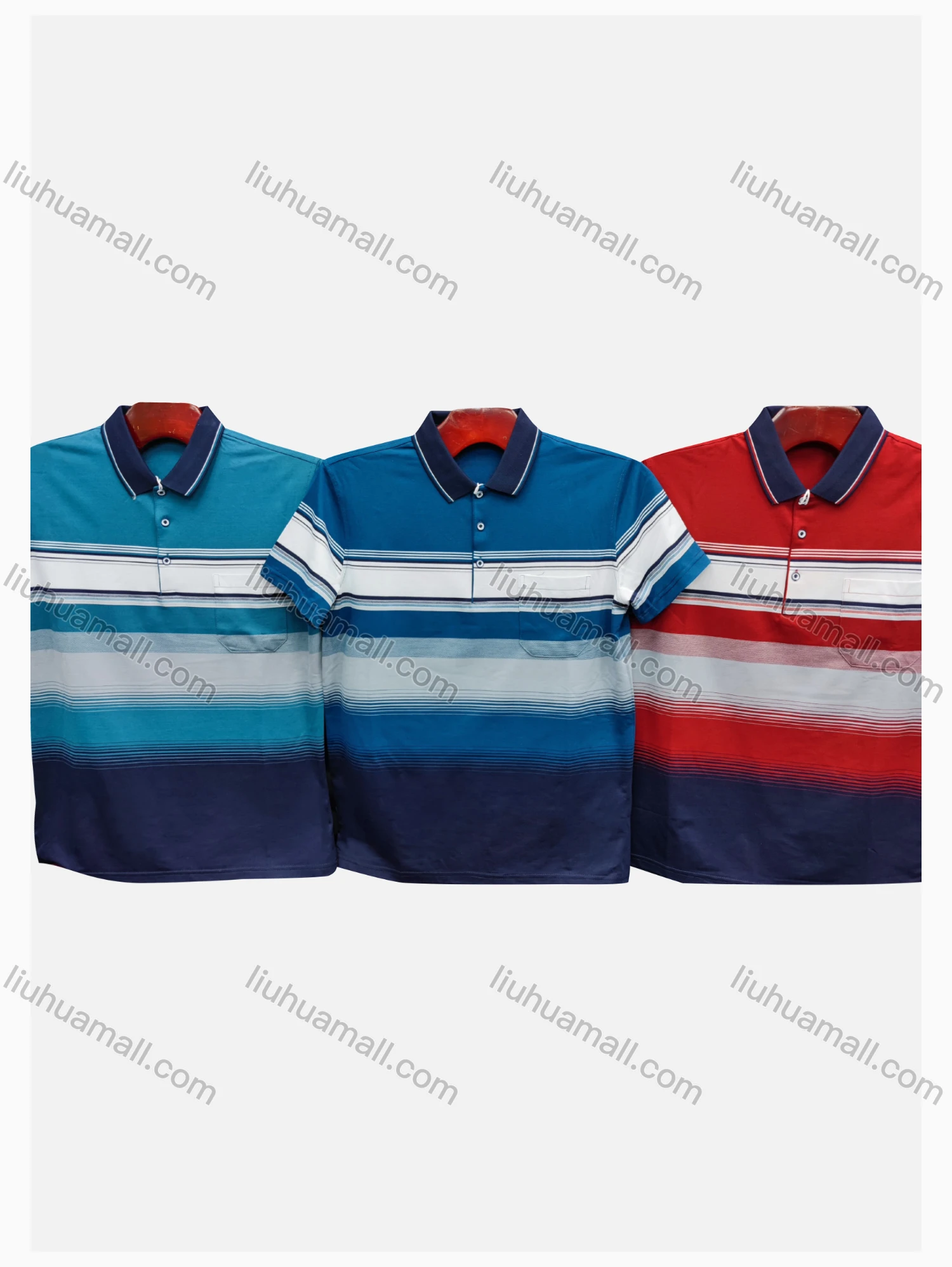 Wholesale Men's Casual Striped Short Sleeve Patch Pocket Polo Shirts - Liuhuamall