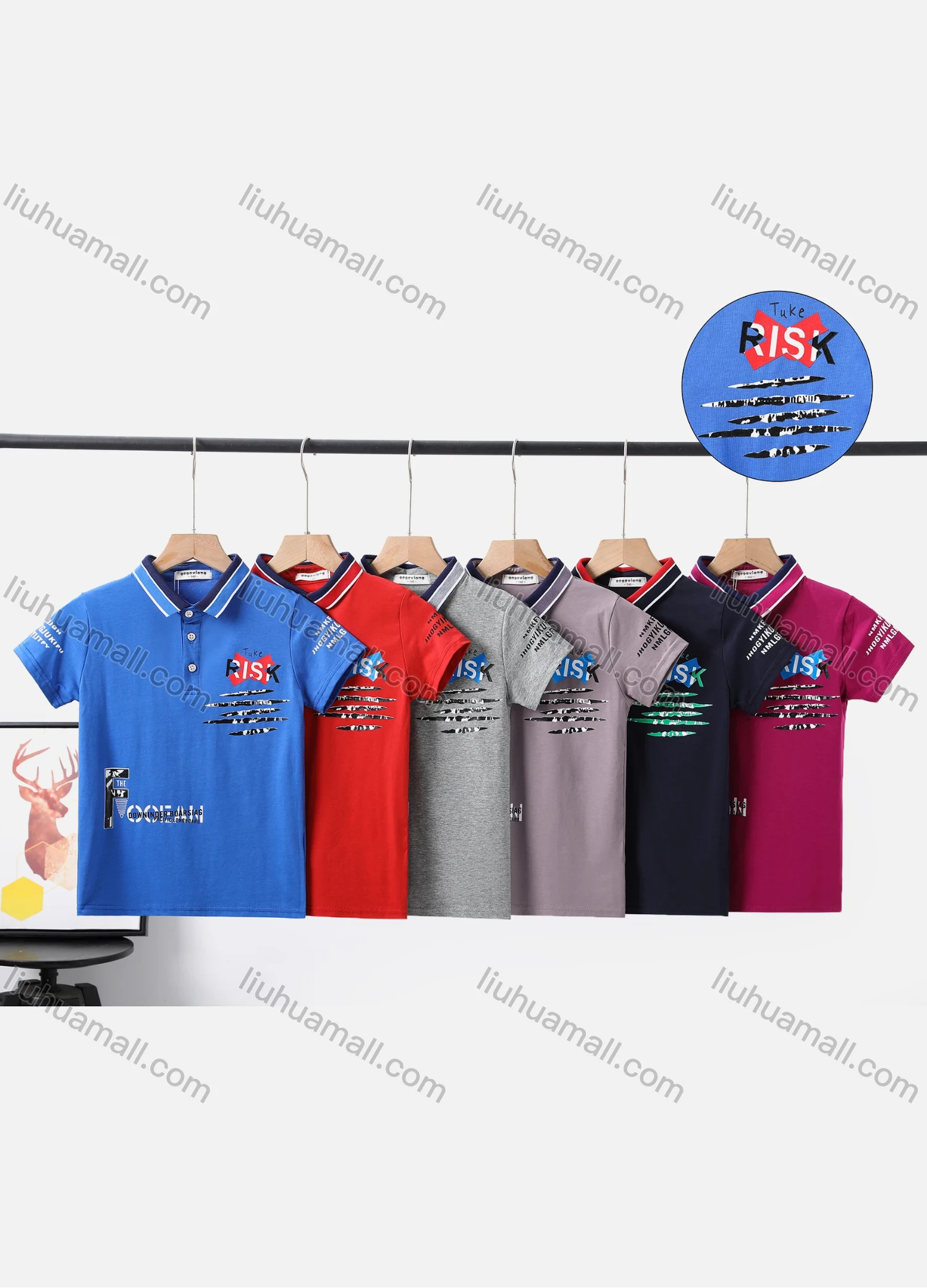 Wholesale Boy's Casual Letter Print Short Sleeve Modal Cotton Polo Shirt - Liuhuamall