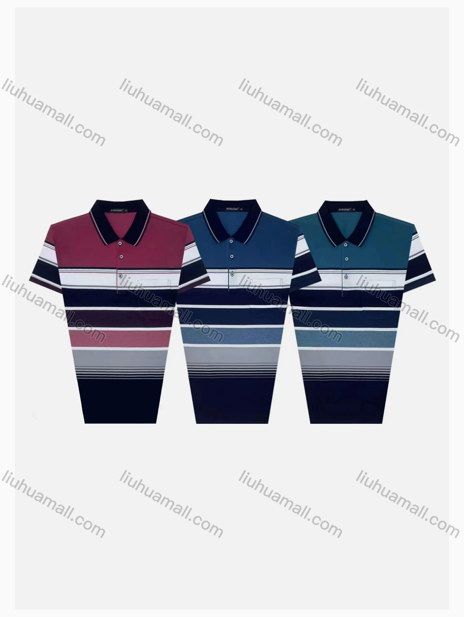 Wholesale Men's Casual Striped Short Sleeve Patch Pocket Polo Shirts - Liuhuamall