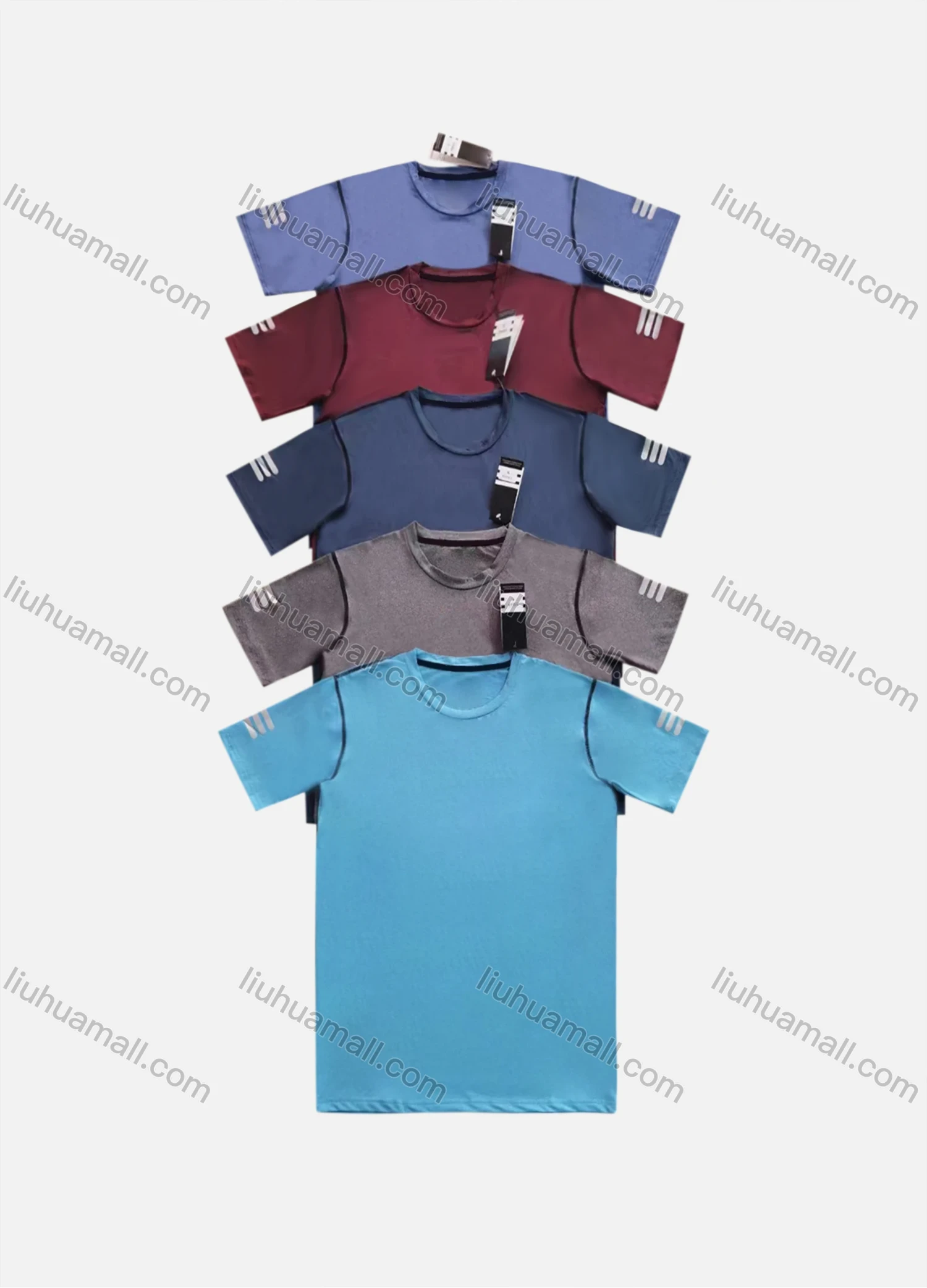 Wholesale Men's Athletic Plain Short Sleeve Quick Dry Breathable Striped Trim Round Neck T-shirts - Liuhuamall