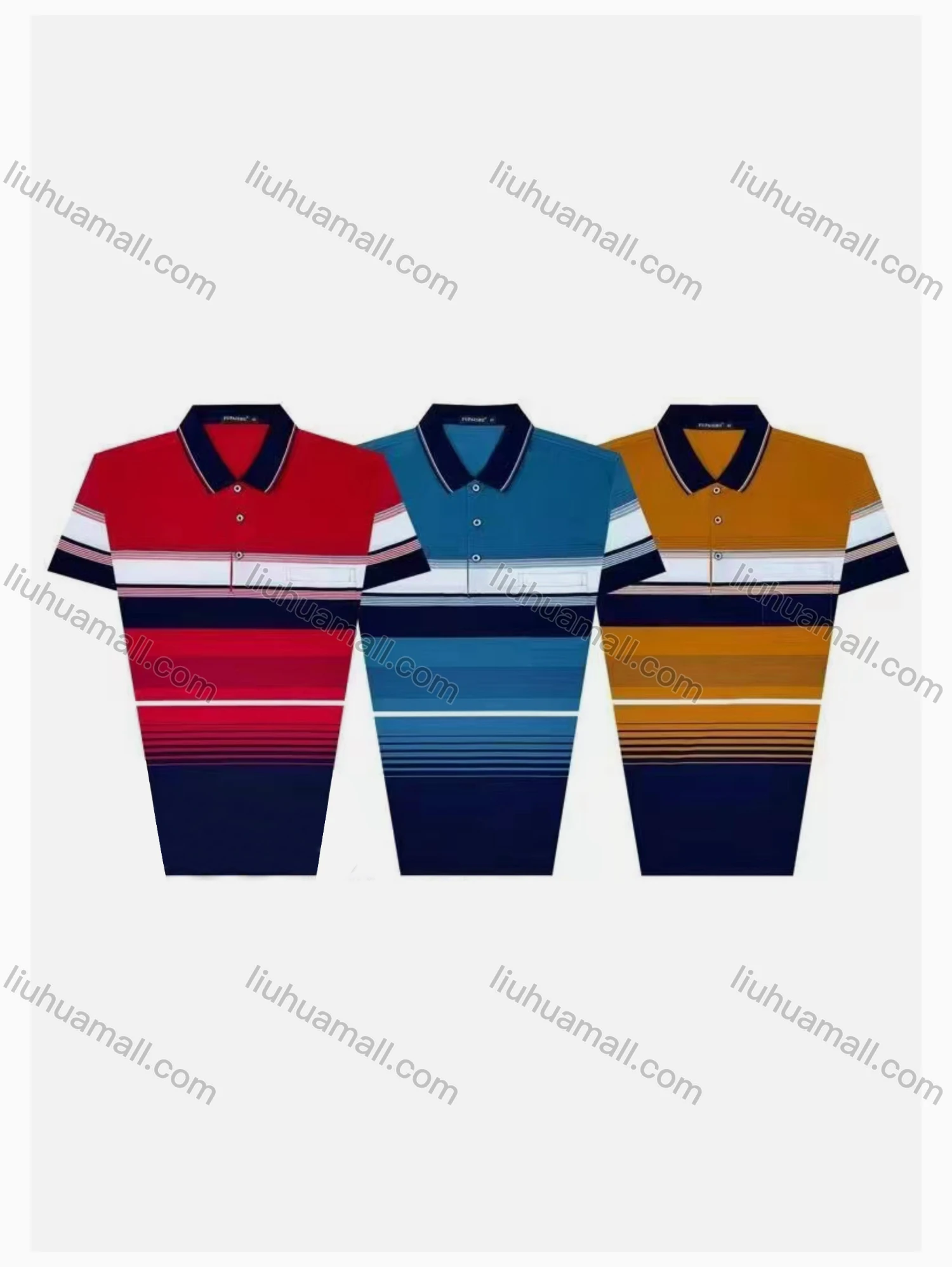 Wholesale Men's Casual Striped Short Sleeve Patch Pocket Polo Shirts - Liuhuamall