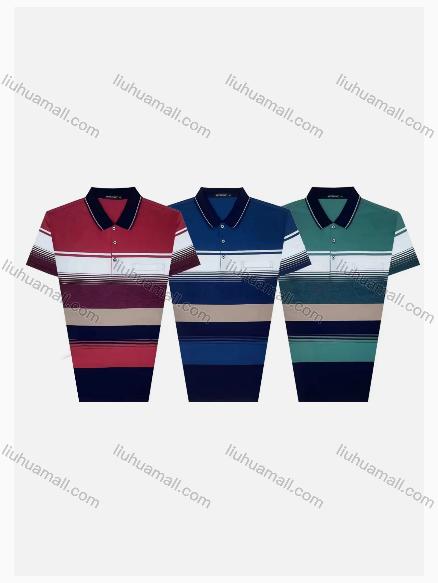Wholesale Men's Casual Striped Short Sleeve Patch Pocket Polo Shirts - Liuhuamall