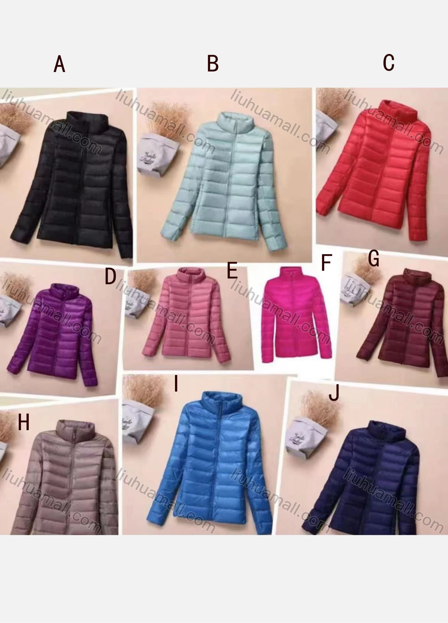 Wholesale Women's Casual Stand Collar Long Sleeve Plain Puffer Jacket - Liuhuamall