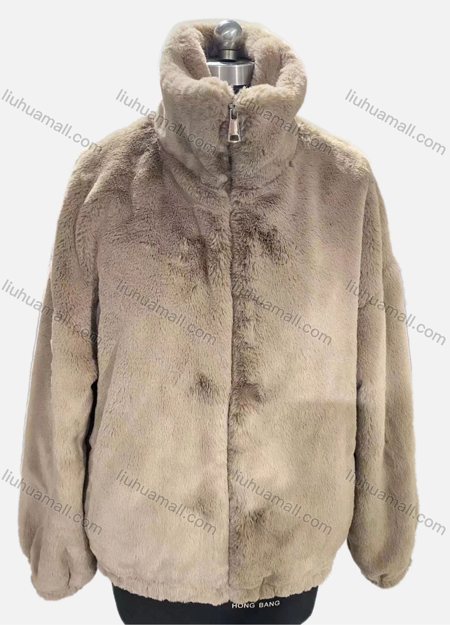 Wholesale Women's Casual Stand Collar Plain Zipper Fleece Fluffy Jacket - Liuhuamall