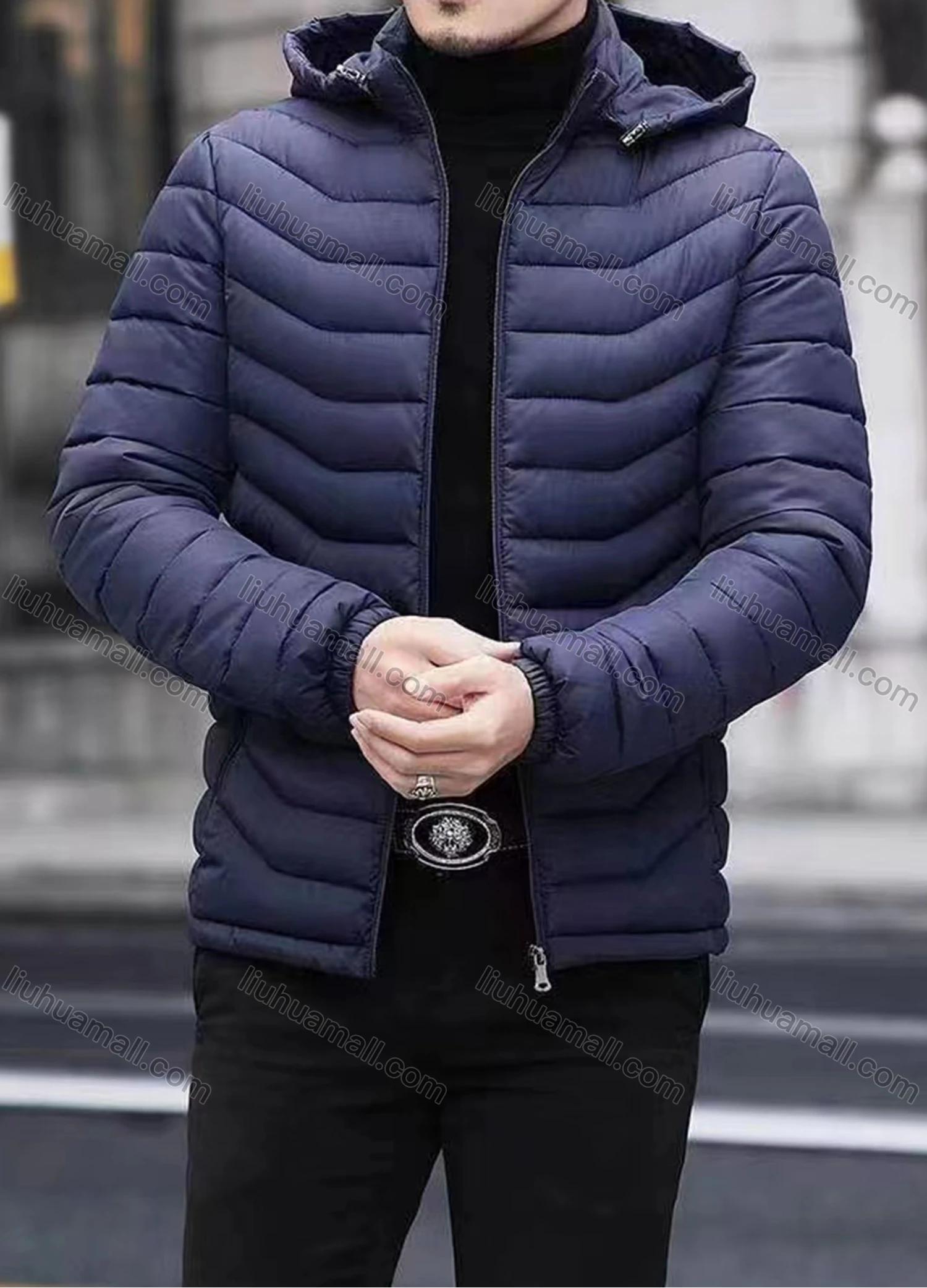 Wholesale Men's Casual Stand Collar Zipper Plain Puffer Jacket - Liuhuamall