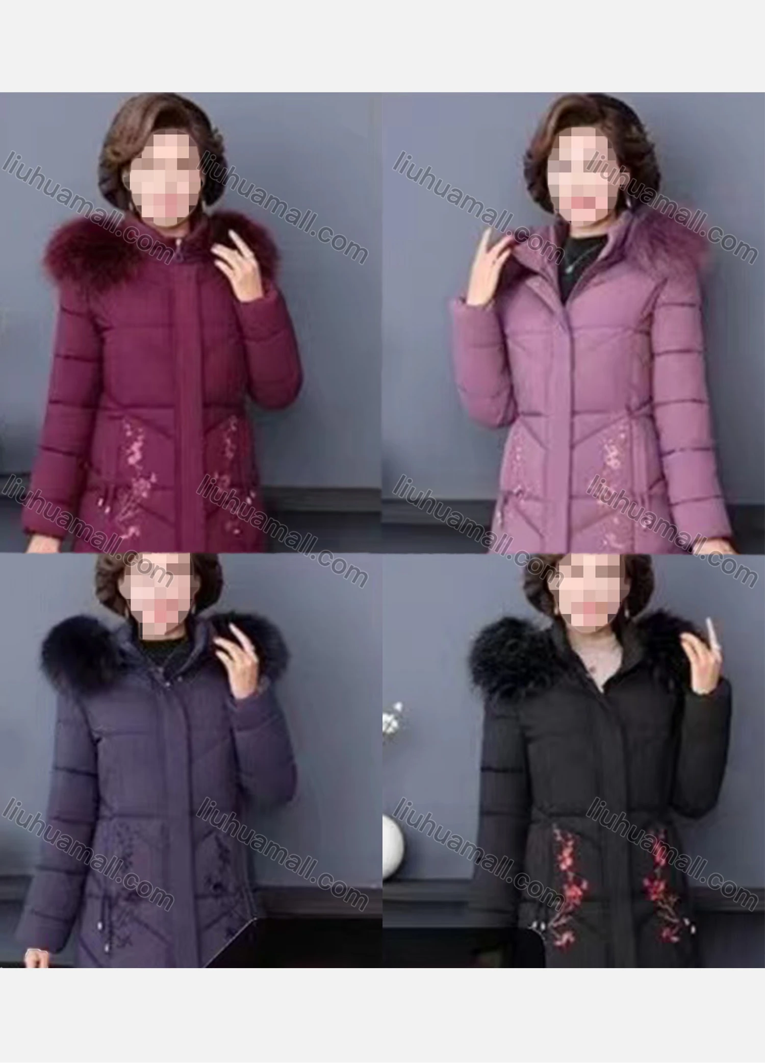 Wholesale Women's Casual Zipper Faux Fur Hood Wool Puffer Coat - Liuhuamall