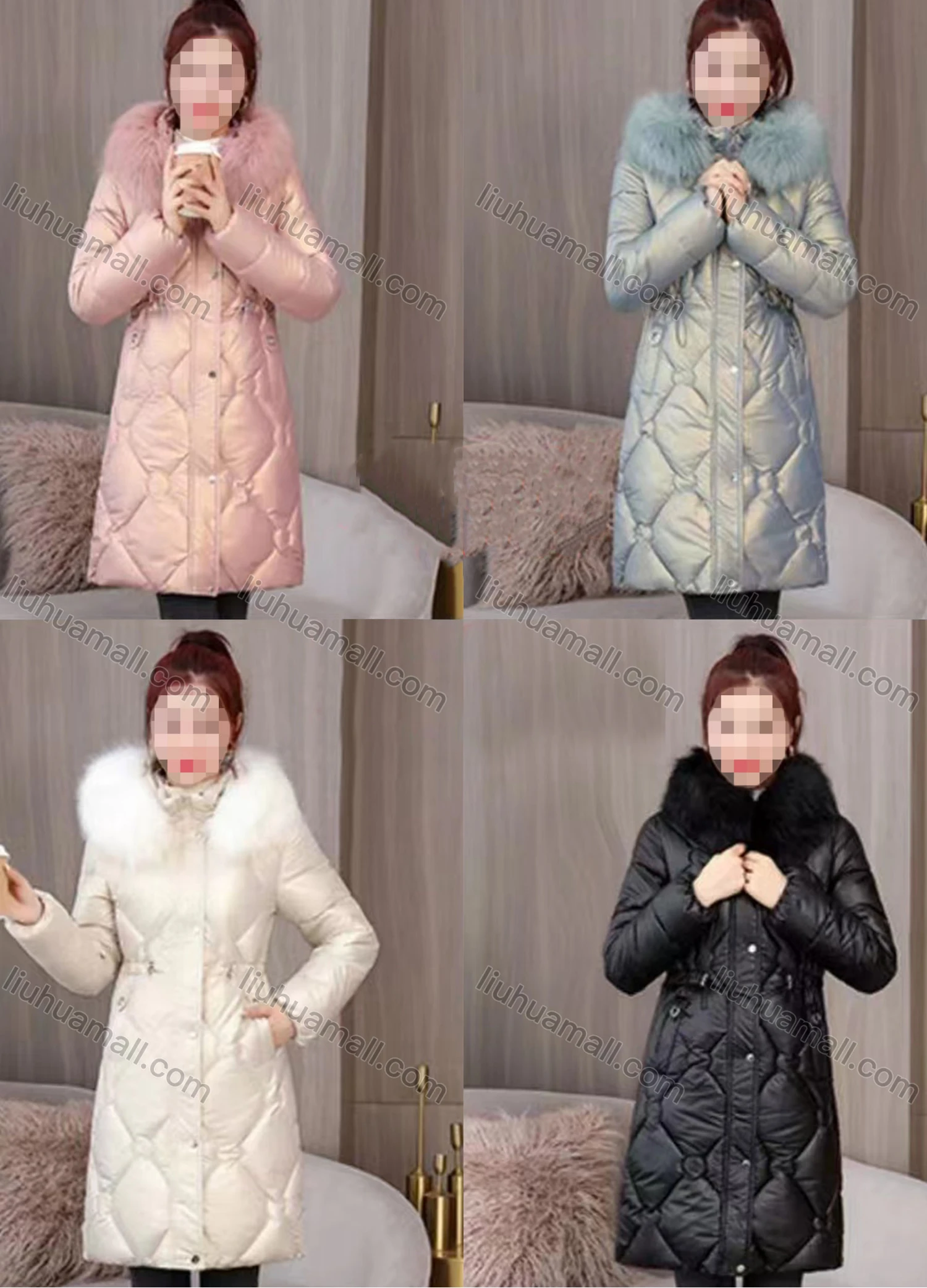 Wholesale Women's Casual Zipper Faux Fur Hood Quilted Puffer Coat - Liuhuamall