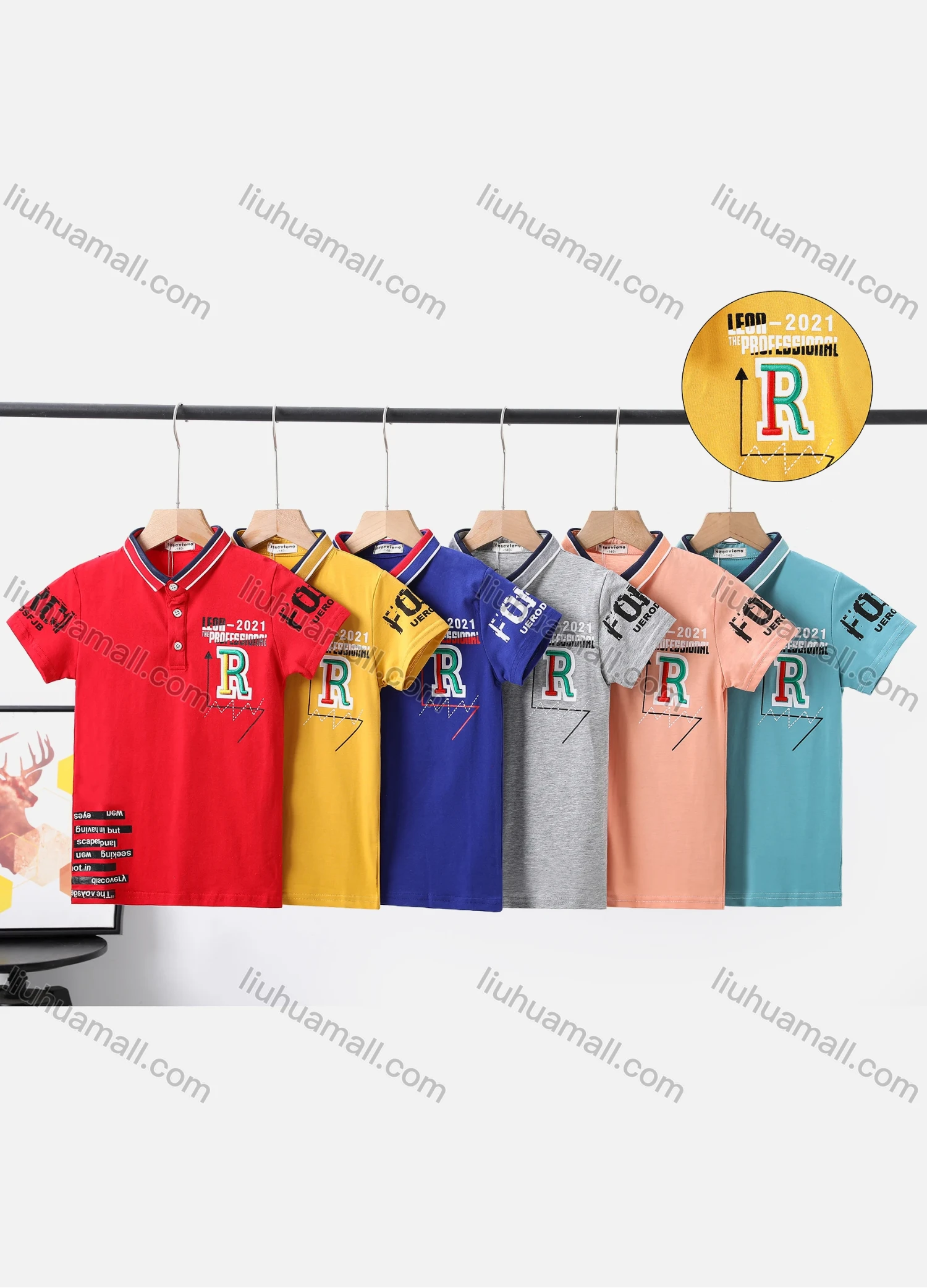 Wholesale Boy's Casual Letter Print Short Sleeve Modal Cotton Polo Shirt - Liuhuamall