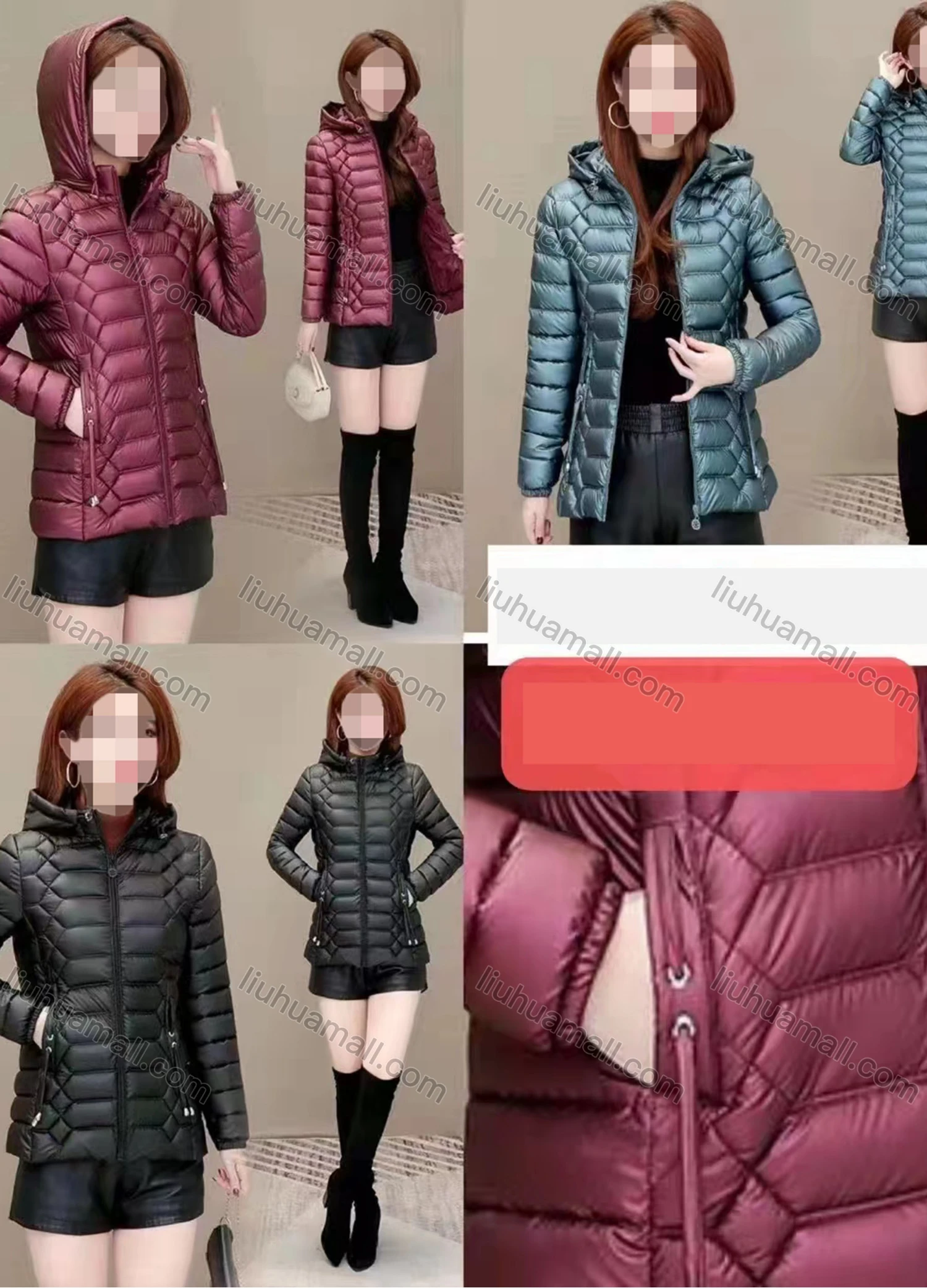 Wholesale Women's Casual Hooded Long Sleeve Zipper Plain Puffer Jacket - Liuhuamall