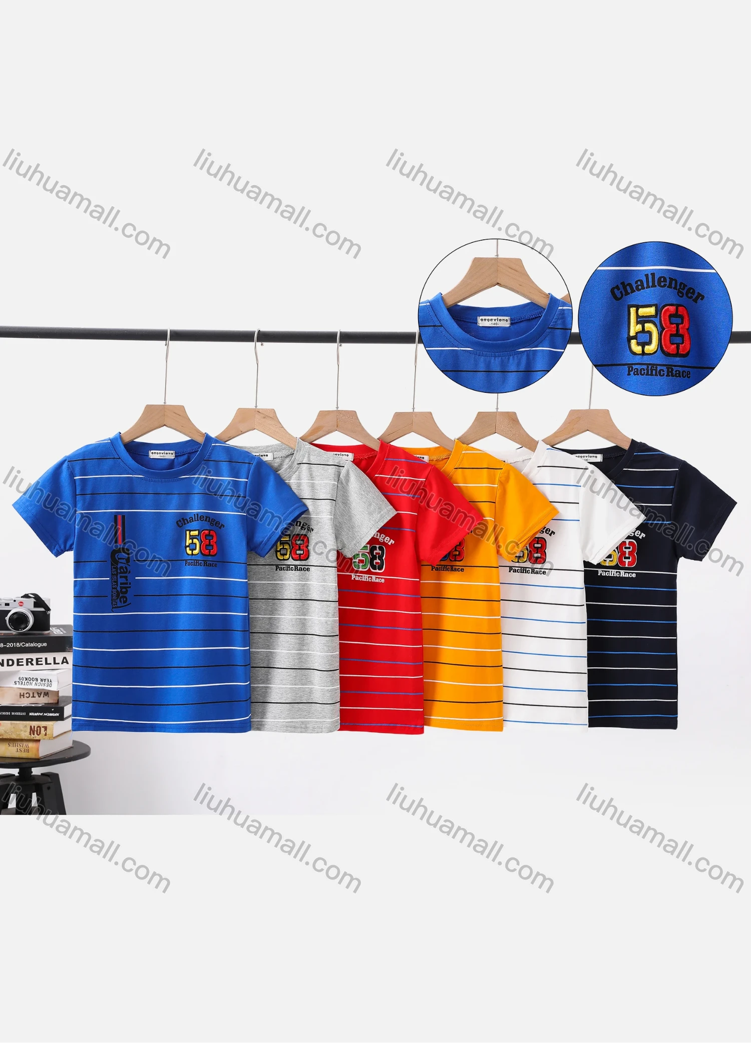 Wholesale Boy's Casual Striped Round Neck Short Sleeve Modal Cotton Tee - Liuhuamall