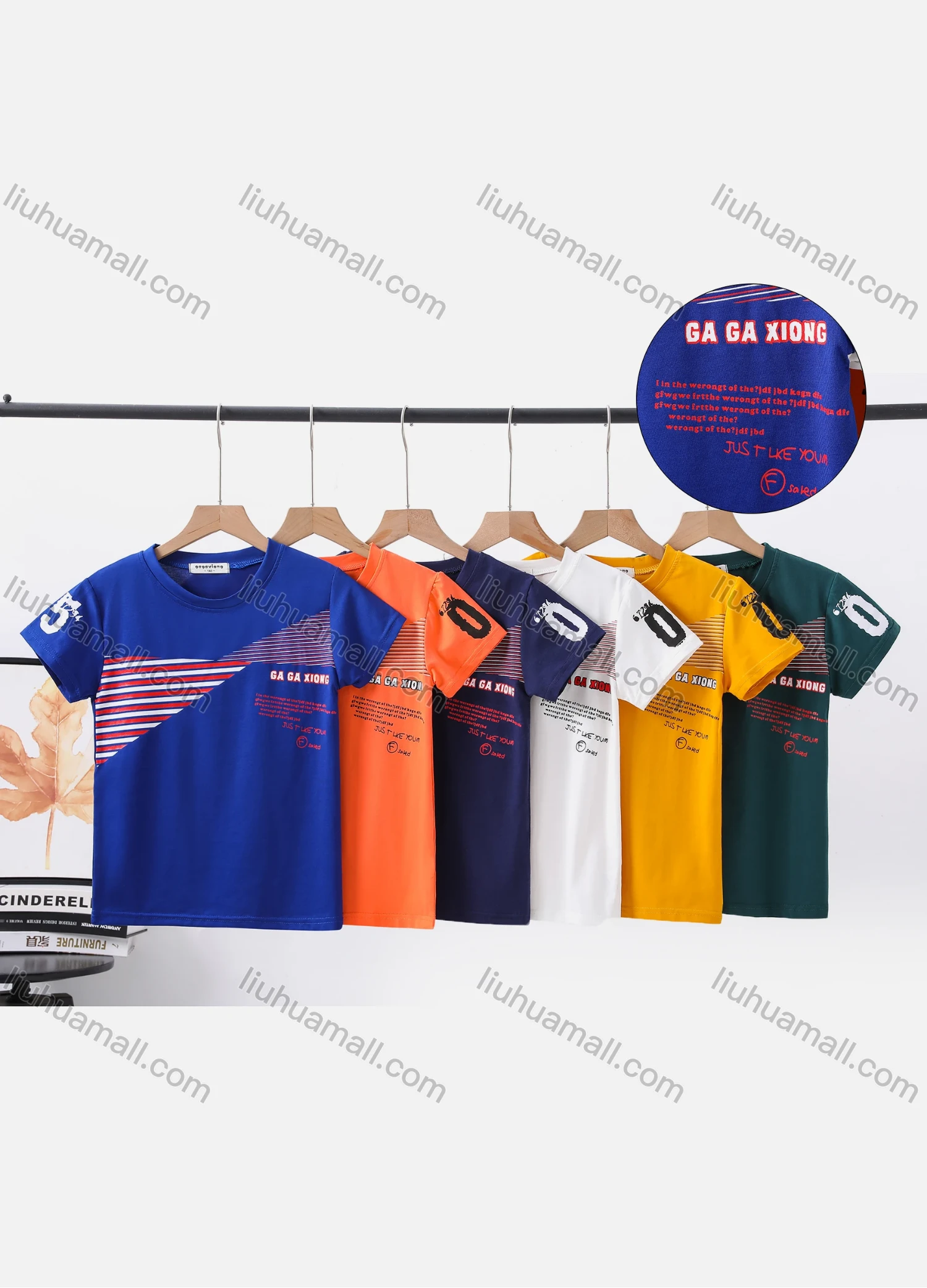 Wholesale Boy's Casual Striped & Letter Print Round Neck Short Sleeve Modal Cotton Tee - Liuhuamall
