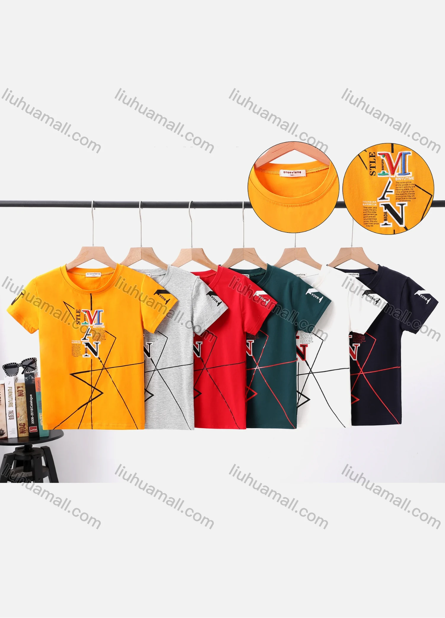 Wholesale Boy's Casual Striped & Letter Print Round Neck Short Sleeve Modal Cotton Tee - Liuhuamall
