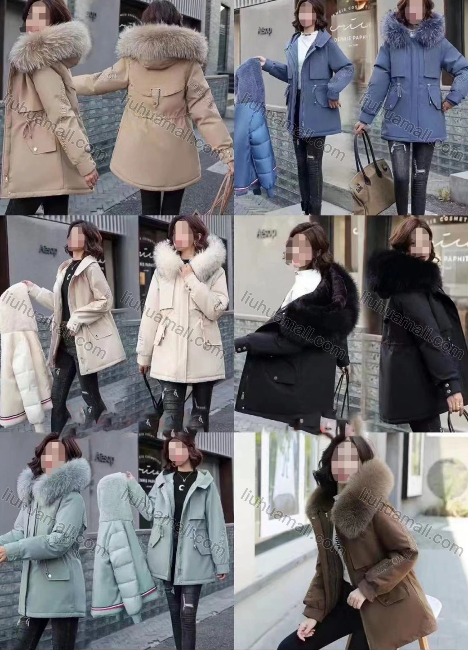 Wholesale Women's Casual Faux Fur Hood Long Sleeve Zipper Plain Parka Winter Coat - Liuhuamall