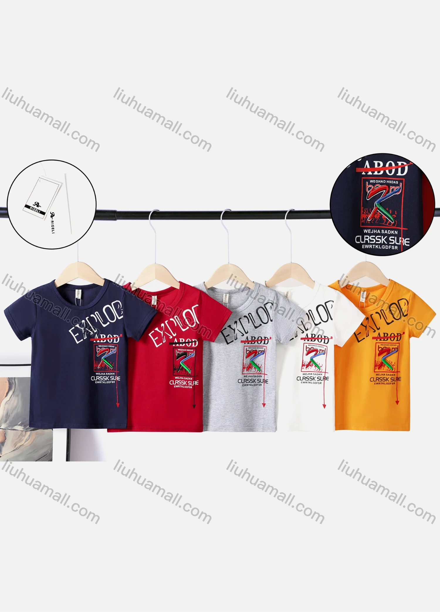 Wholesale Boy's Casual Letter Print Round Neck Short Sleeve Modal Cotton Tee - Liuhuamall