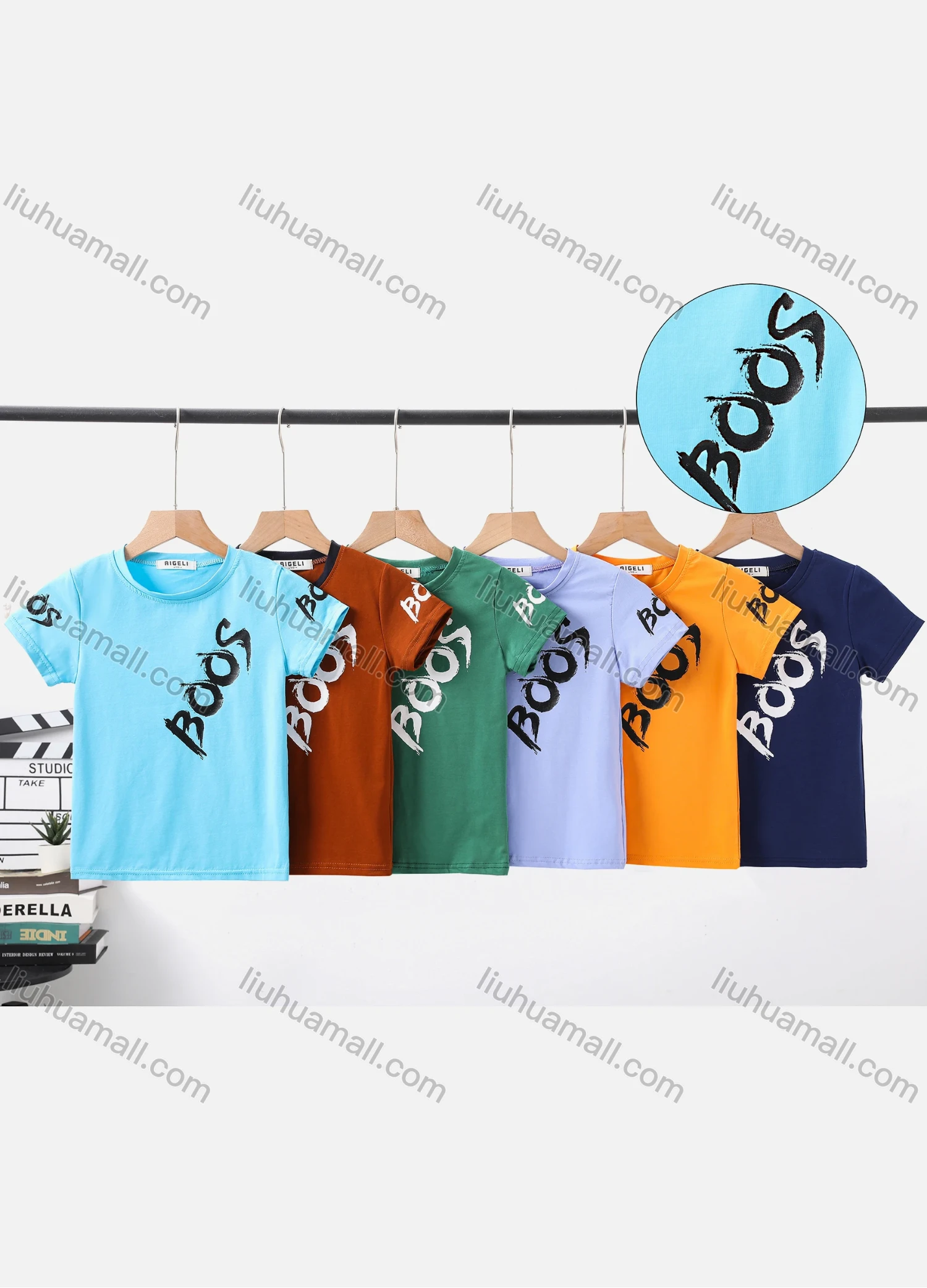 Wholesale Boy's Casual Letter Print Round Neck Short Sleeve Modal Cotton Tee - Liuhuamall