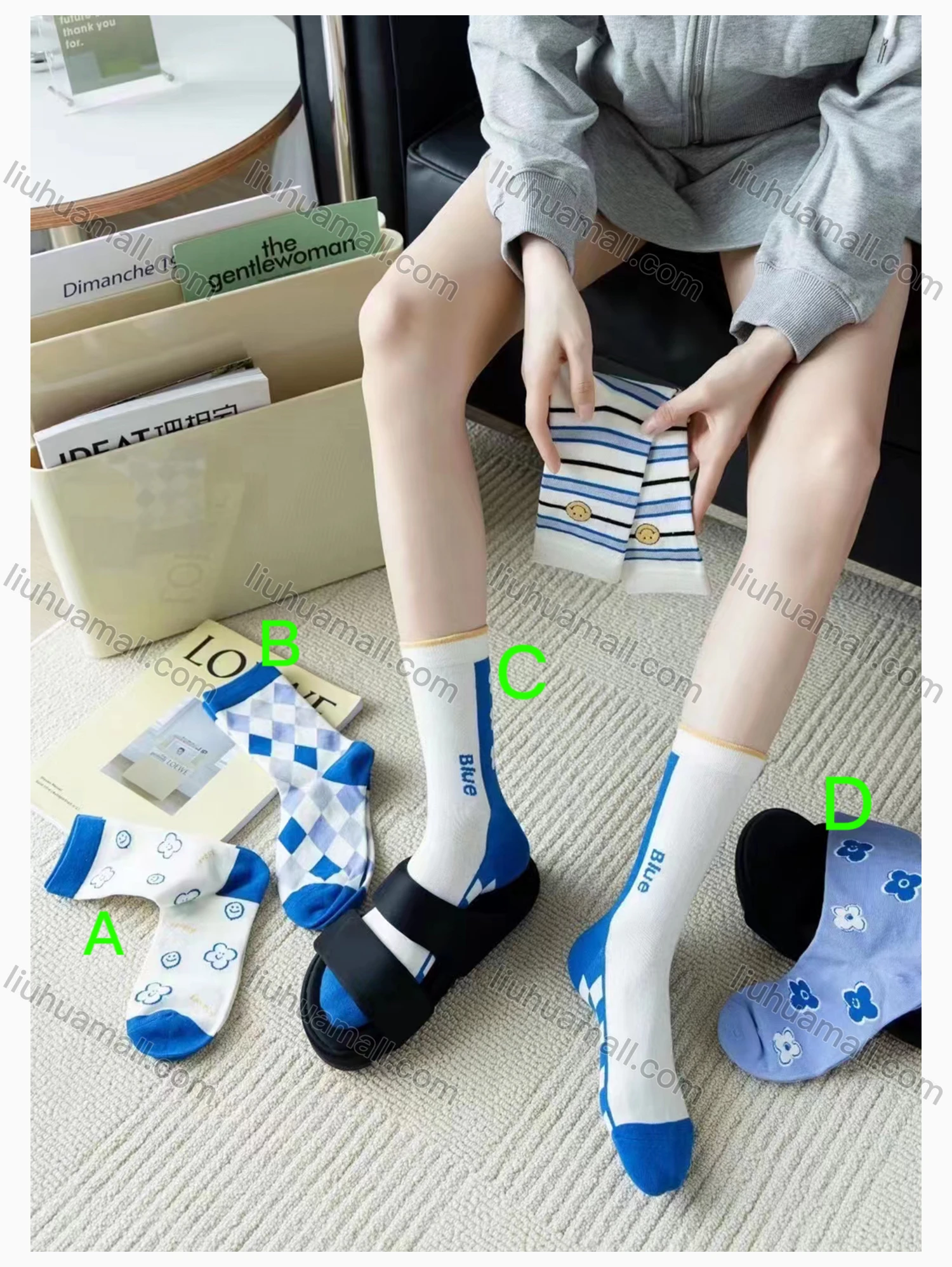 Wholesale Women's Casual Letter Print Cushioned Stocking Crew Socks - Liuhuamall