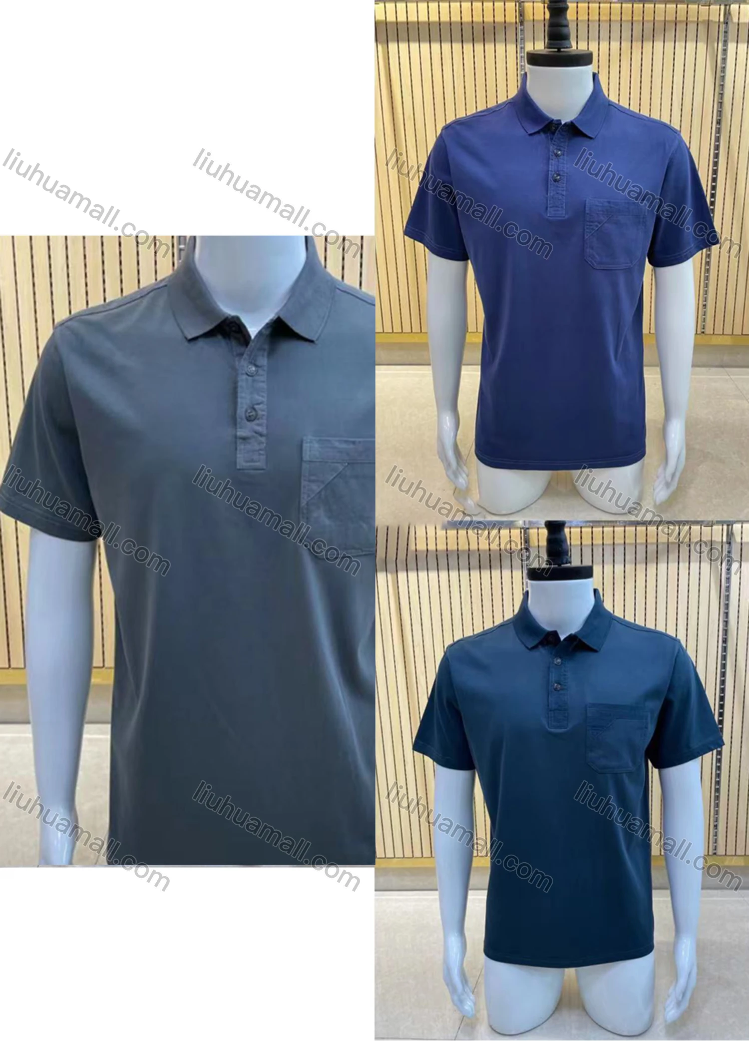 Wholesale Men's Casual Short Sleeve Button Front Plain Polo Shirts - Liuhuamall