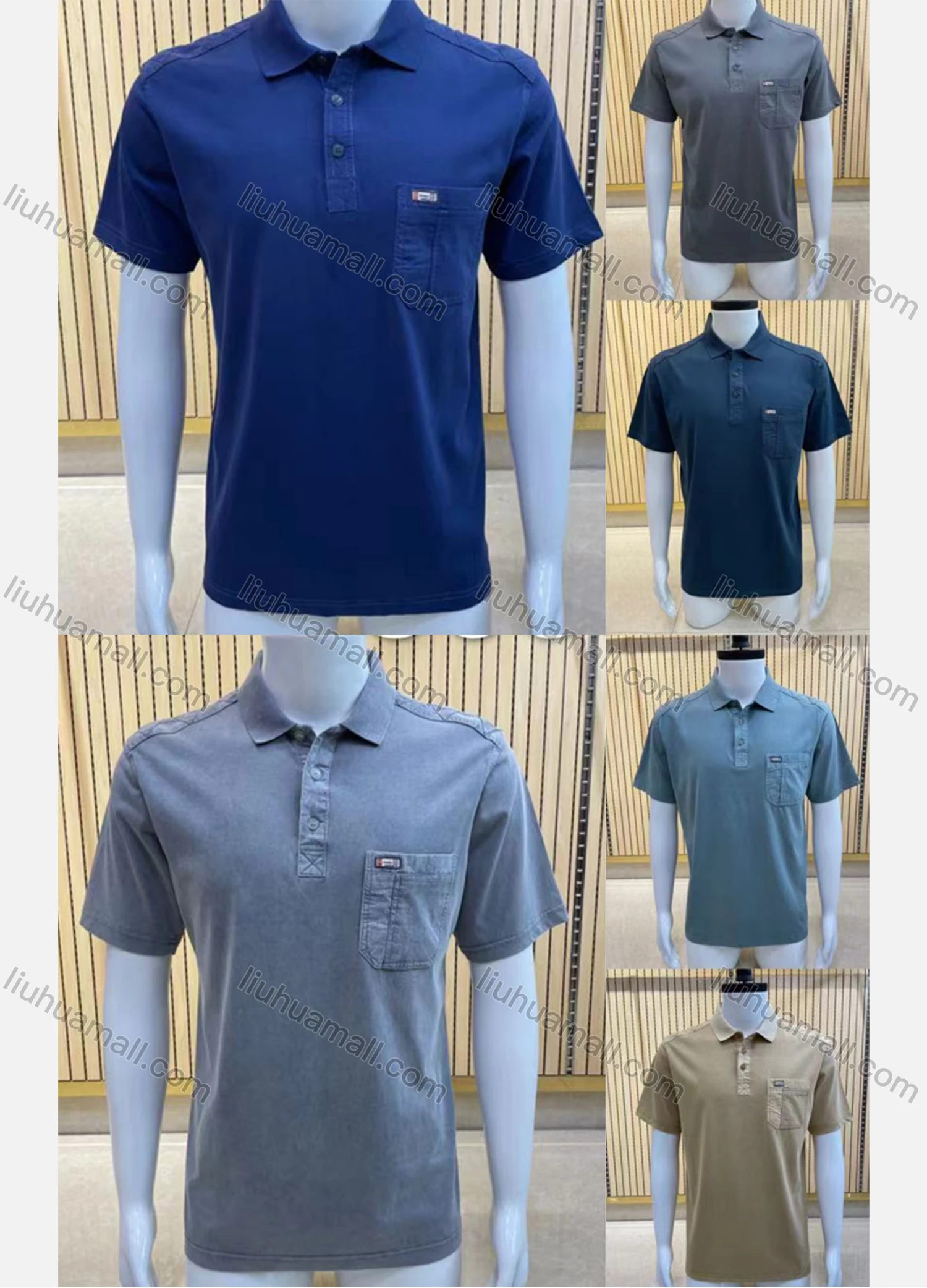 Wholesale Men's Casual Short Sleeve Button Front Plain Polo Shirts - Liuhuamall