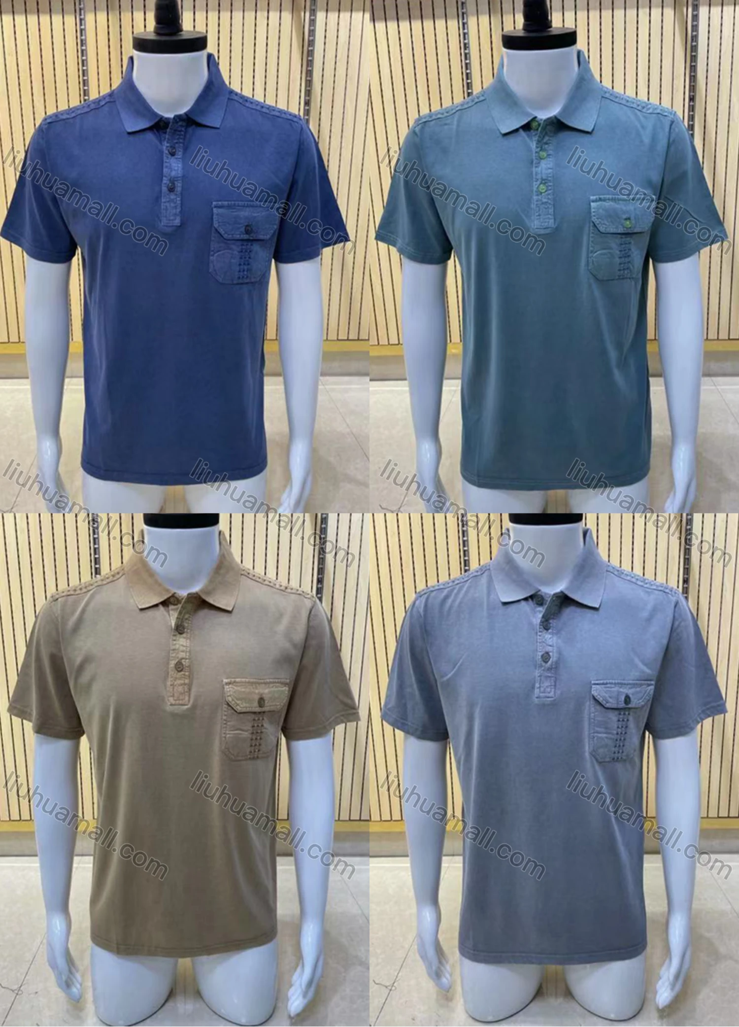 Wholesale Men's Casual Short Sleeve Button Front Plain Polo Shirts - Liuhuamall