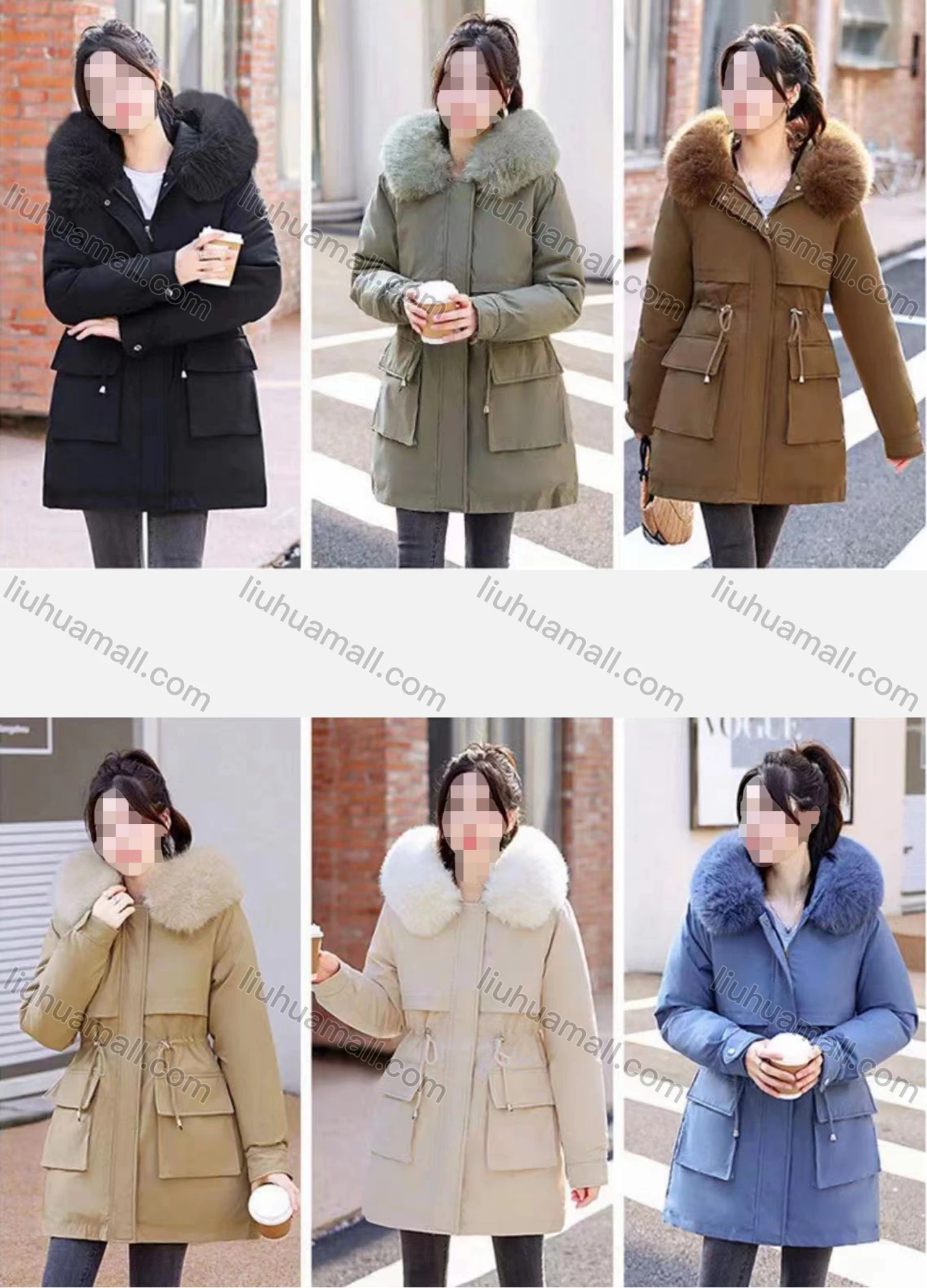 Wholesale Women's Casual Faux Fur Hood Long Sleeve Fleece Lined Zipper Plain Winter Coat - Liuhuamall