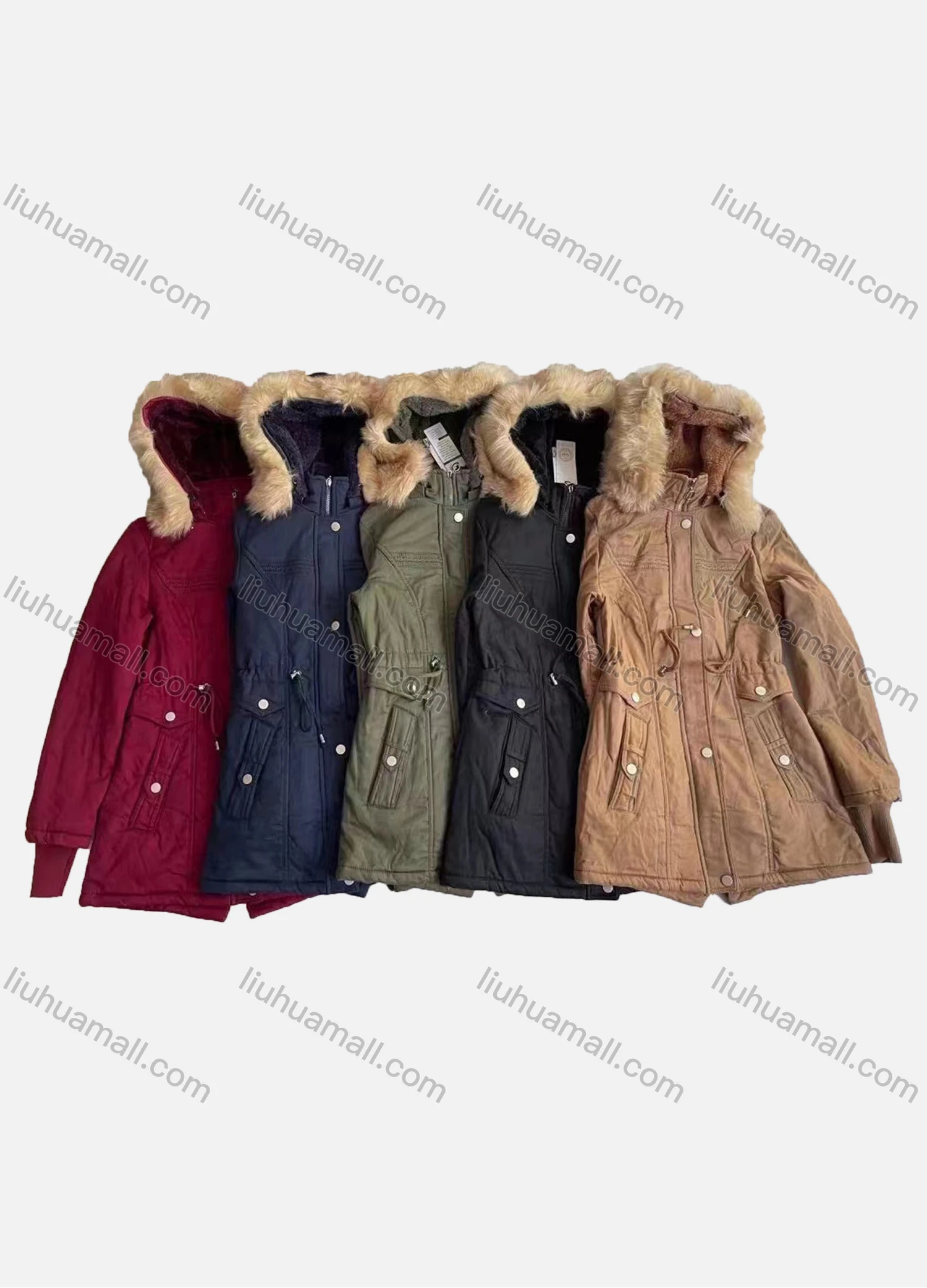 Wholesale Women's Casual Faux Fur Hood Long Sleeve Fleece Lined Zipper Plain Winter Coat - Liuhuamall