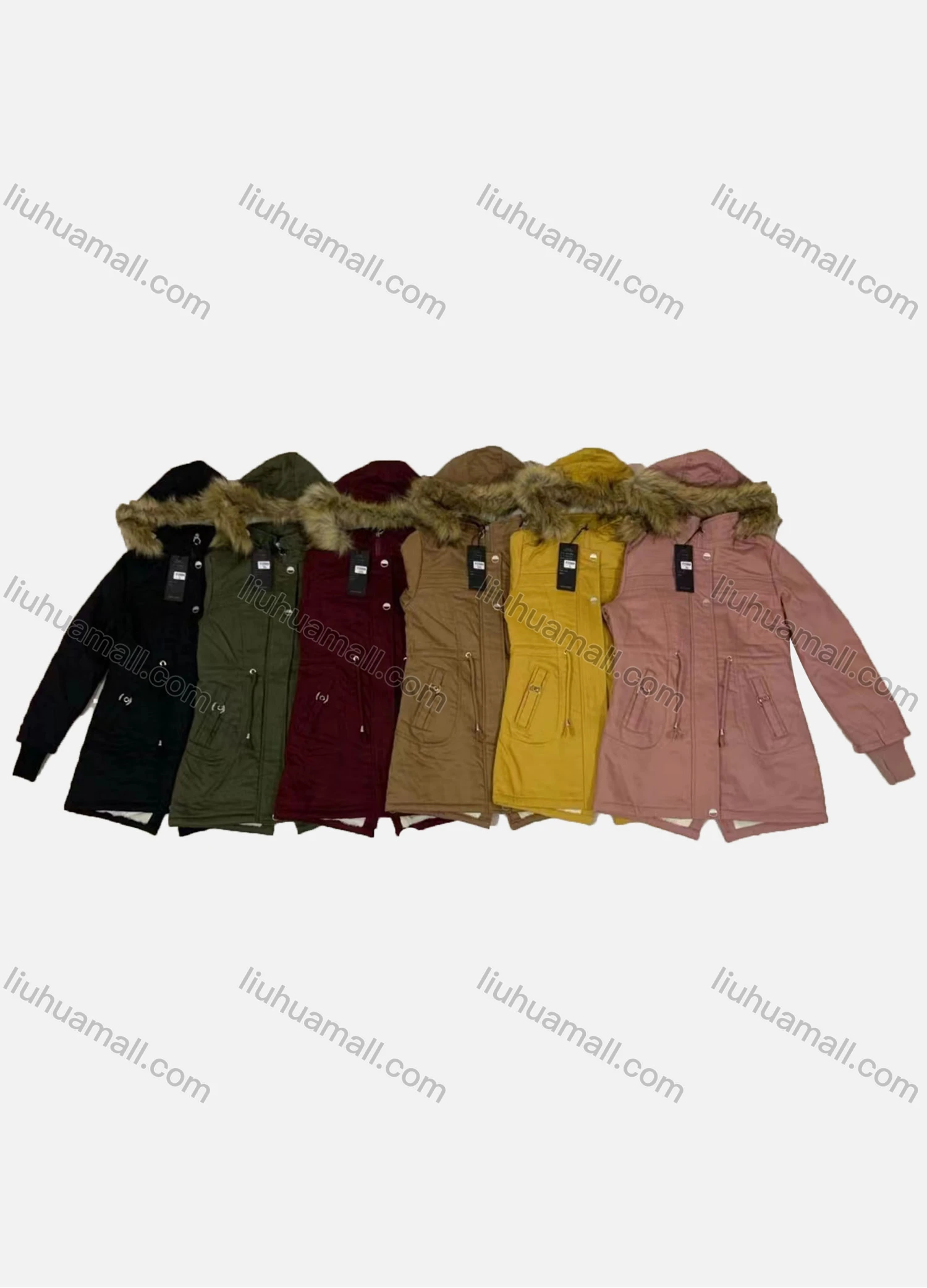 Wholesale Women's Casual Faux Fur Hood Long Sleeve Fleece Lined Zipper Plain Winter Coat - Liuhuamall