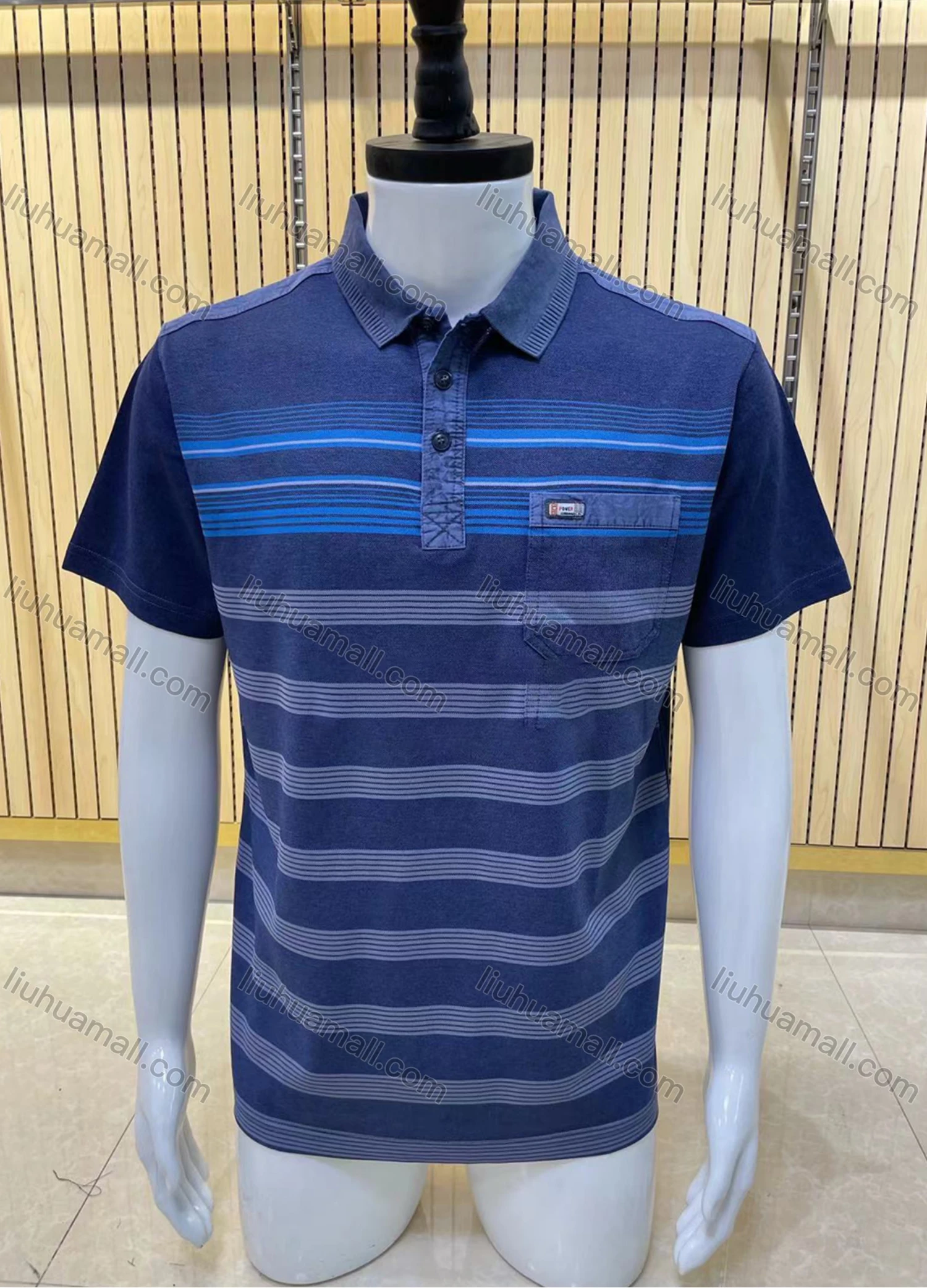 Wholesale Men's Casual Short Sleeve Button Front Striped Polo Shirts - Liuhuamall