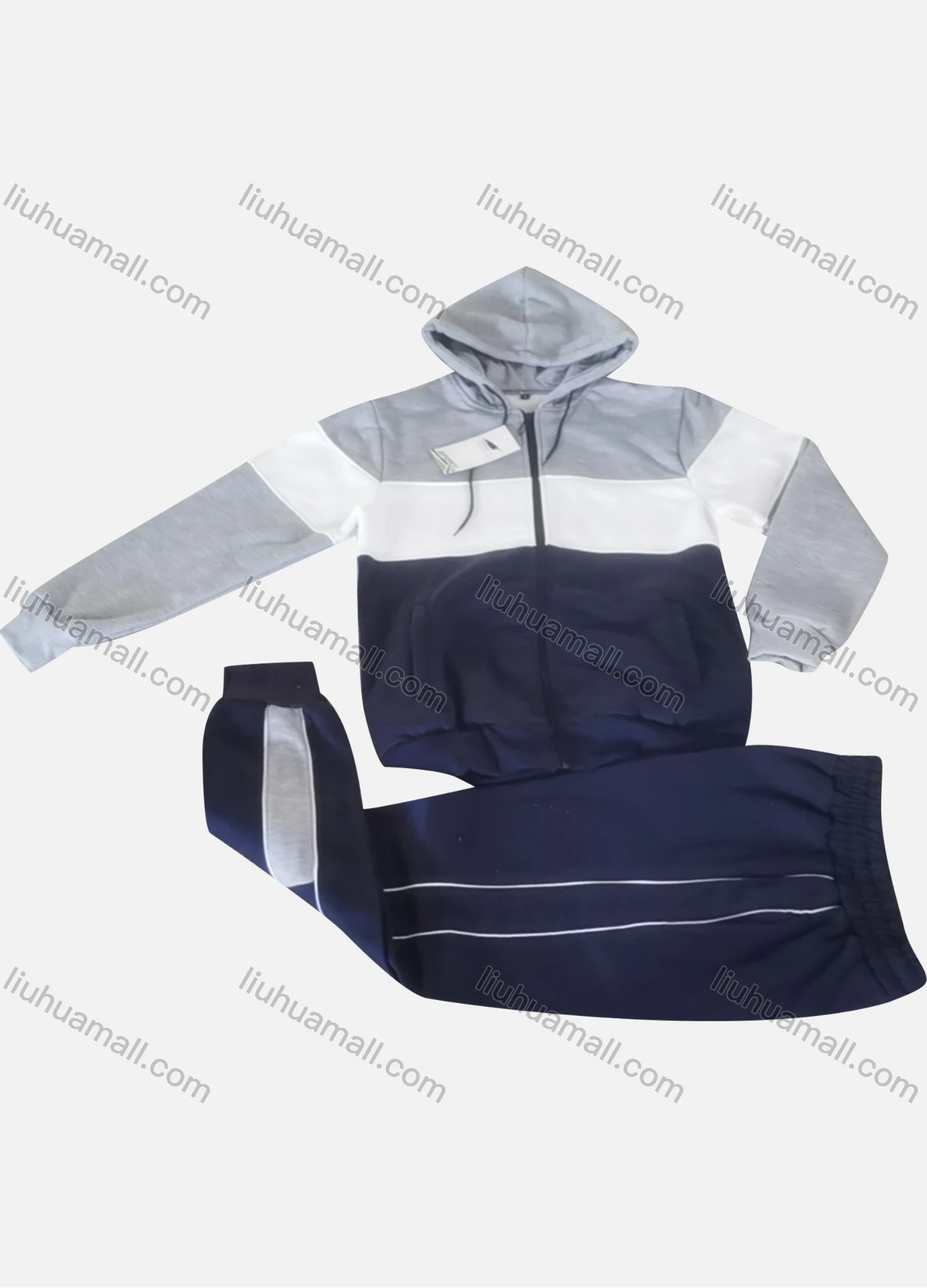 Wholesale Boys Sporty Hooded Pockets Zipper Jacket 2 Piece Sets - Liuhuamall
