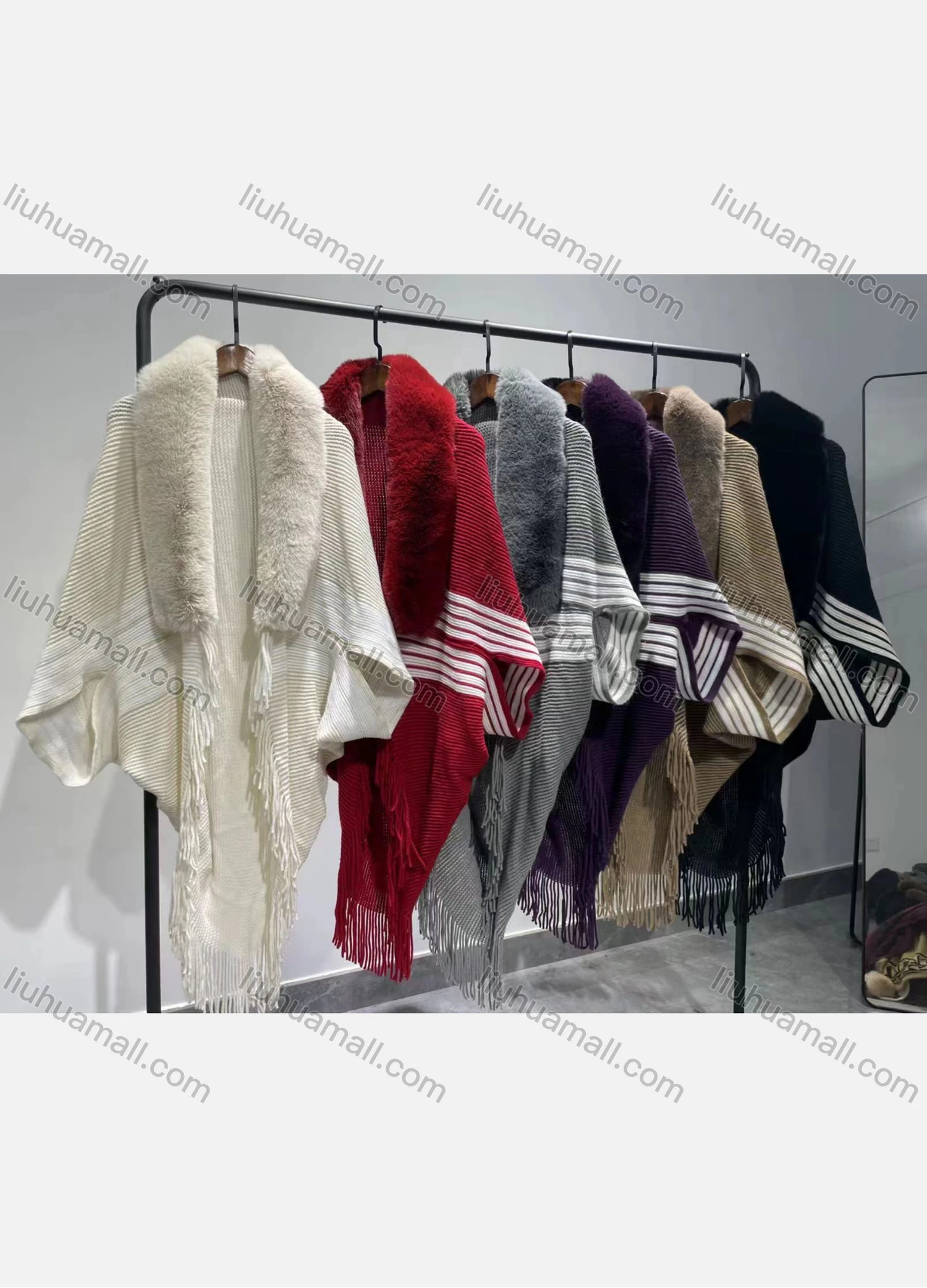 Wholesale Women's Casual Striped Faux Wool Scarf Hem Cardigan - Liuhuamall
