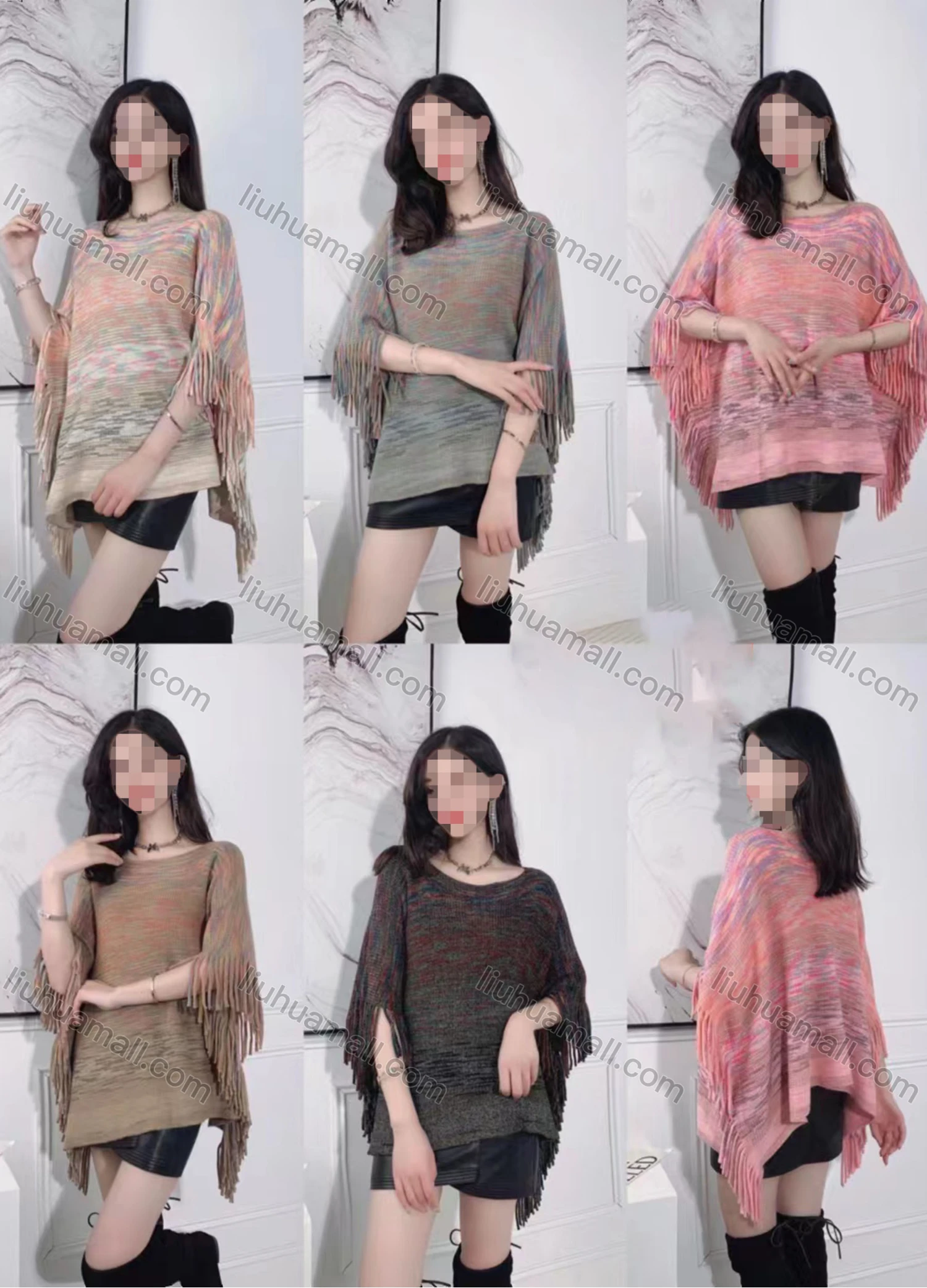 Wholesale Women's Casual Crew Neck Plain Scarf Trim Pullover Cape - Liuhuamall