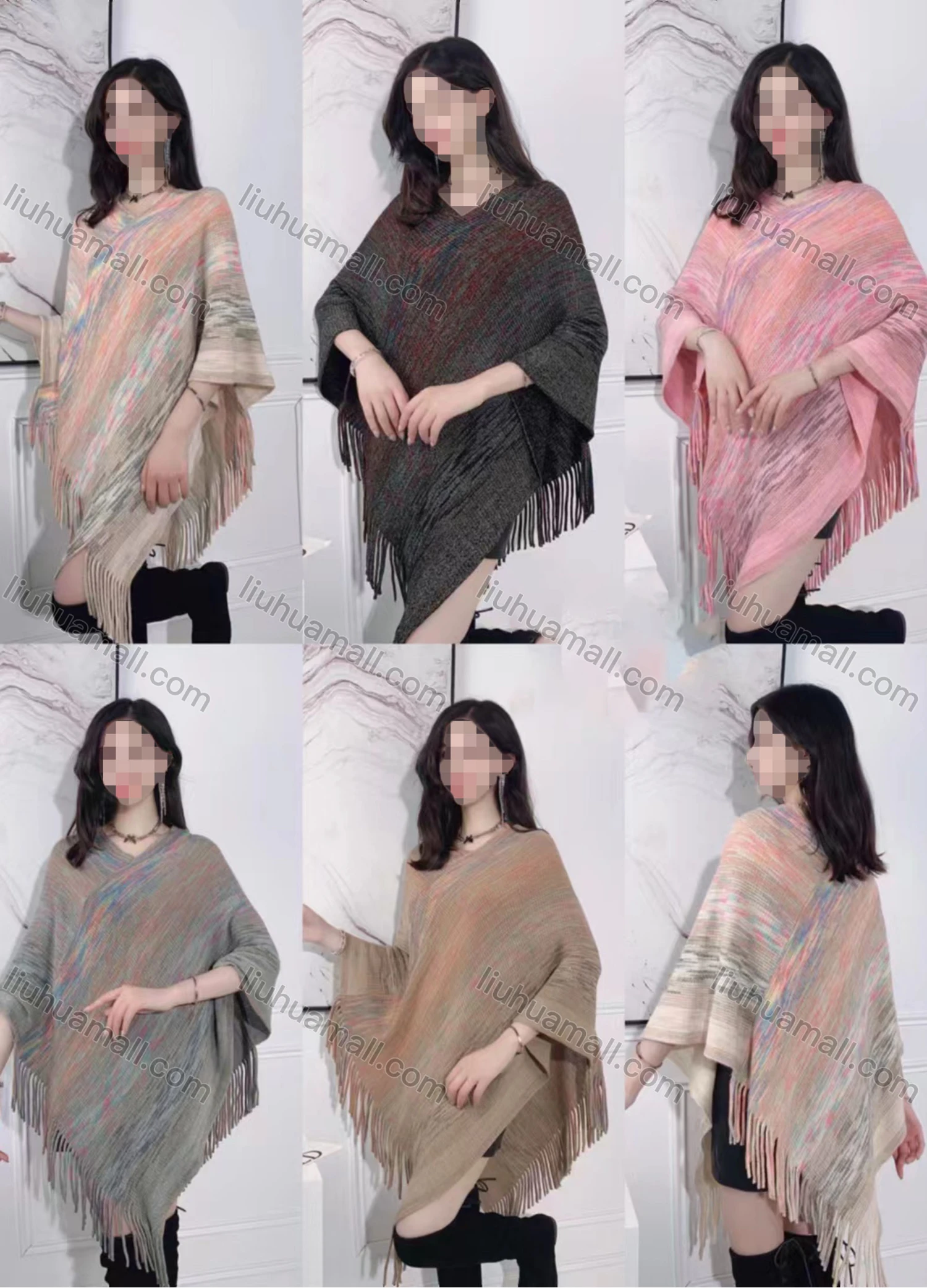 Wholesale Women's Casual 3/4 Sleeve Striped Scarf Hem Cape - Liuhuamall