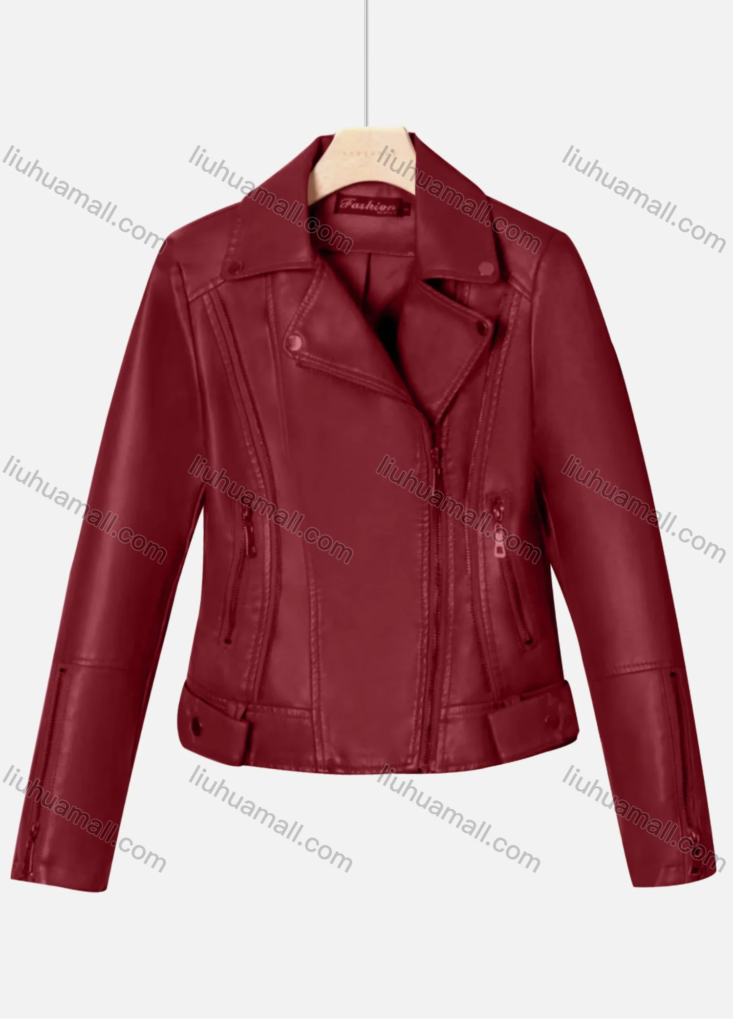 Wholesale Women's Casual Plain Lapel Long Sleeve Zipper PU Leather Jacket - Liuhuamall