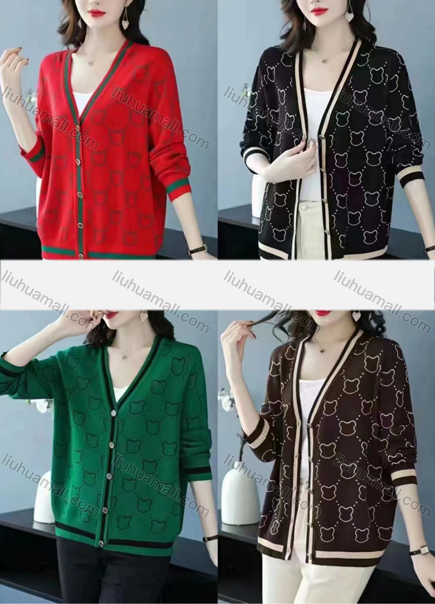 Wholesale Women's Casual Long Sleeve Button Down Allover Print Cardigan - Liuhuamall