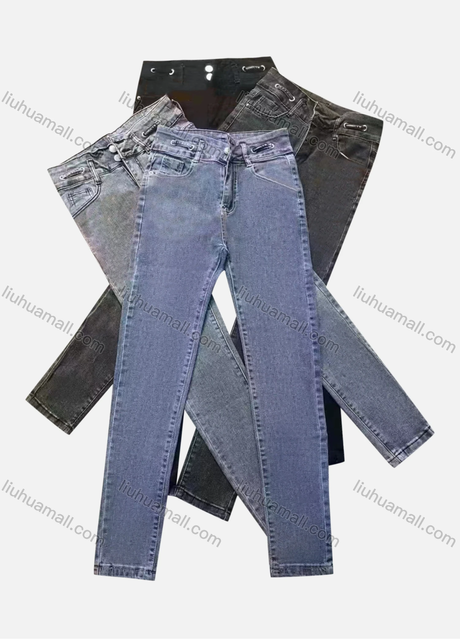 Wholesale Women's Casual Slim Fit Button Closure Pockets Plain Jeans - Liuhuamall