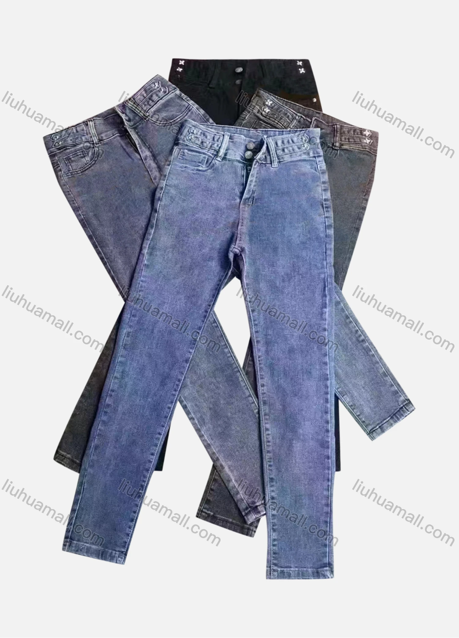 Wholesale Women's Casual Slim Fit Button Closure Pockets Plain Jeans - Liuhuamall