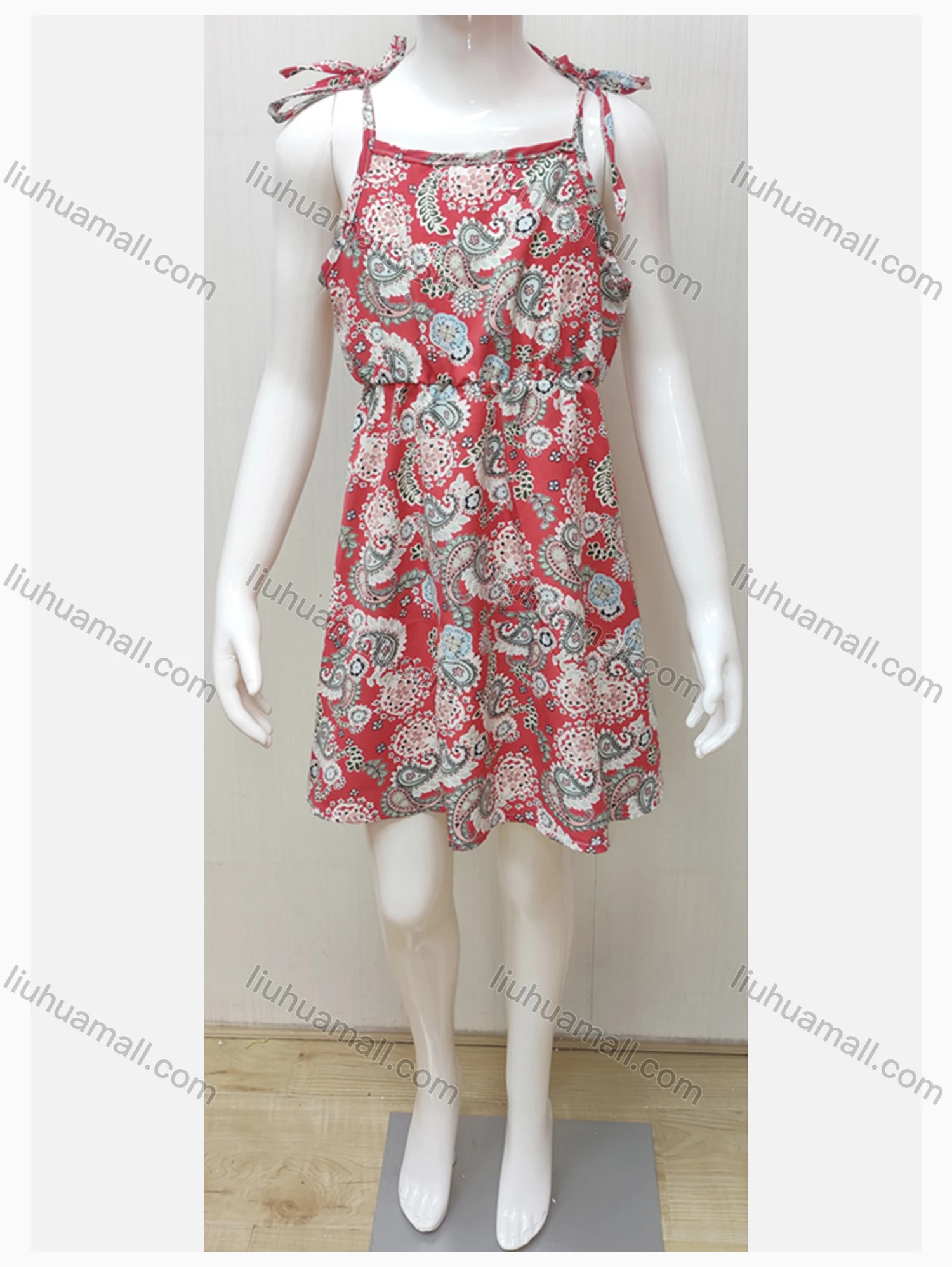 Wholesale Girls Causal Square Neck Sleeveless Tie Side Paisley Print Short Dress - Liuhuamall