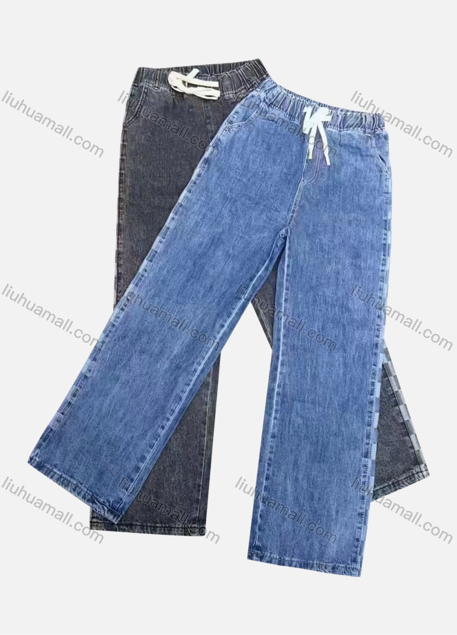 Wholesale Women's Casual Drawstring Pockets Plain Jeans - Liuhuamall