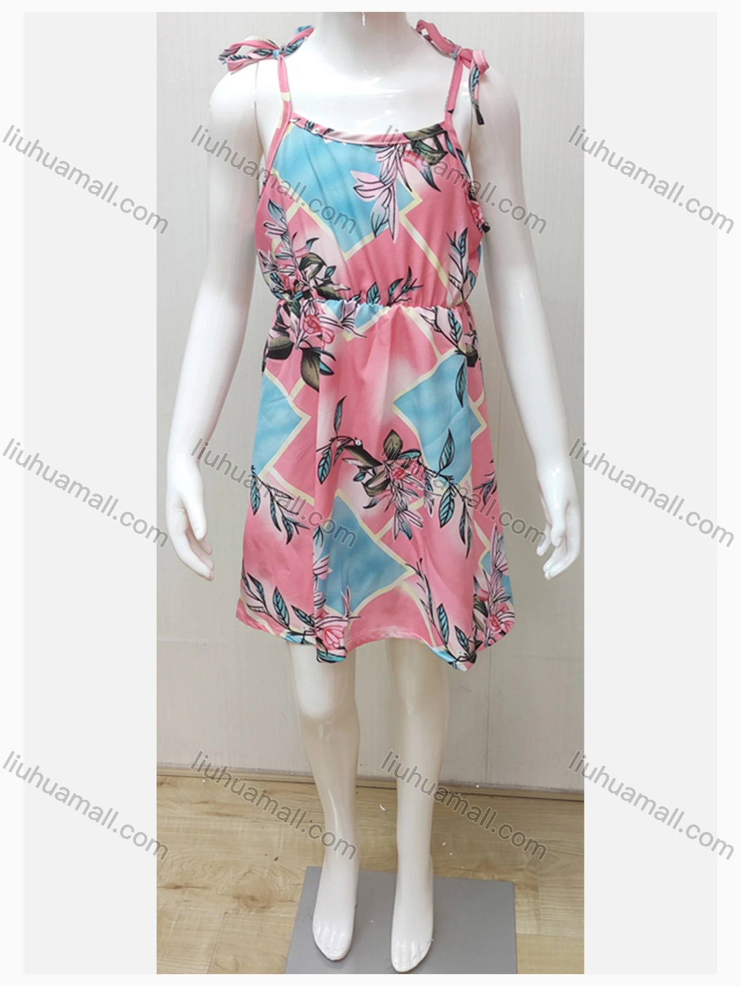 Wholesale Girls Causal Square Neck Sleeveless Tie Side Floral Print Short Cami Dress - Liuhuamall