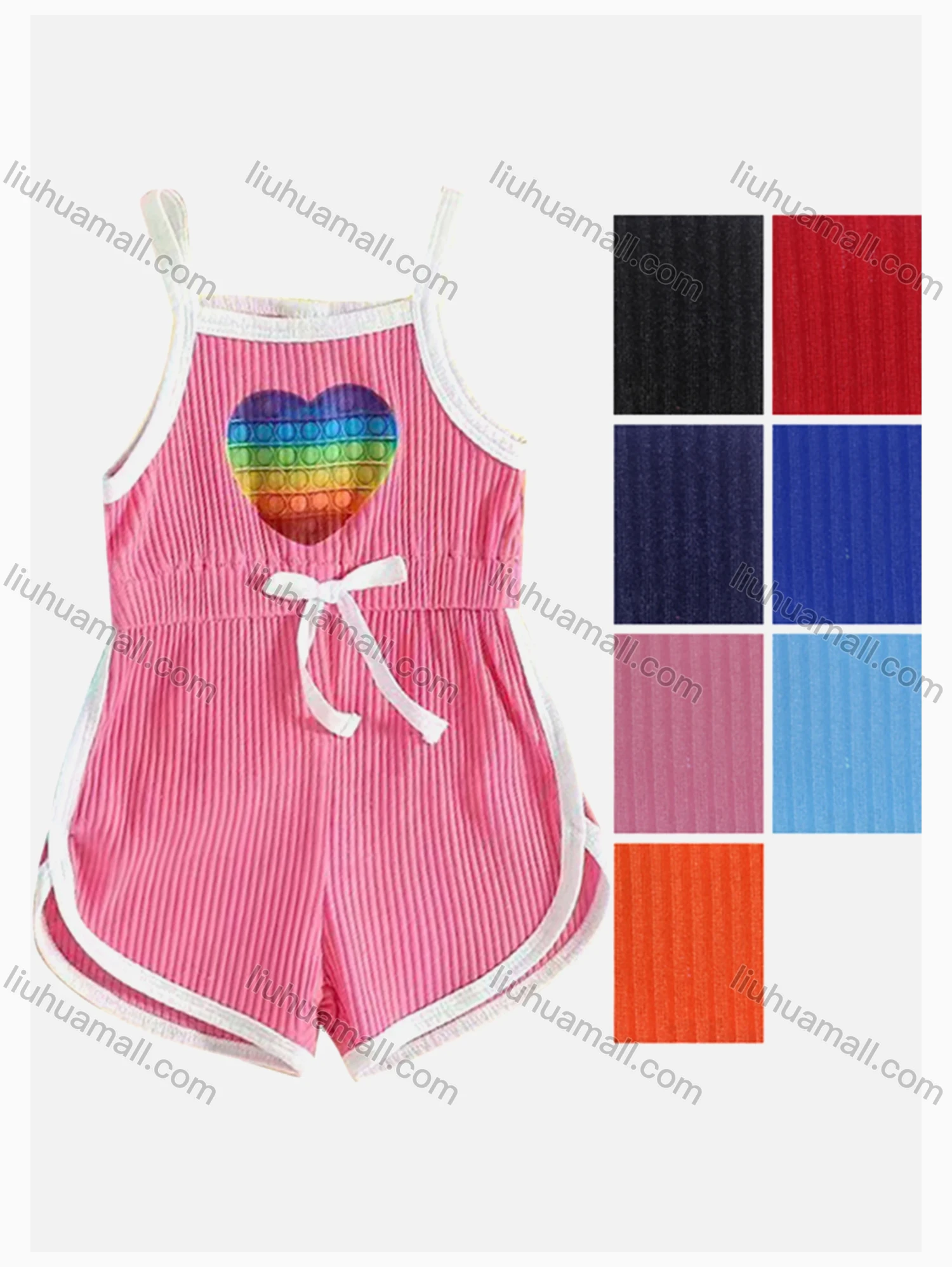 Wholesale Girls Casual Heart Print Crop Cami Top & Shorts Sets - Liuhuamall
